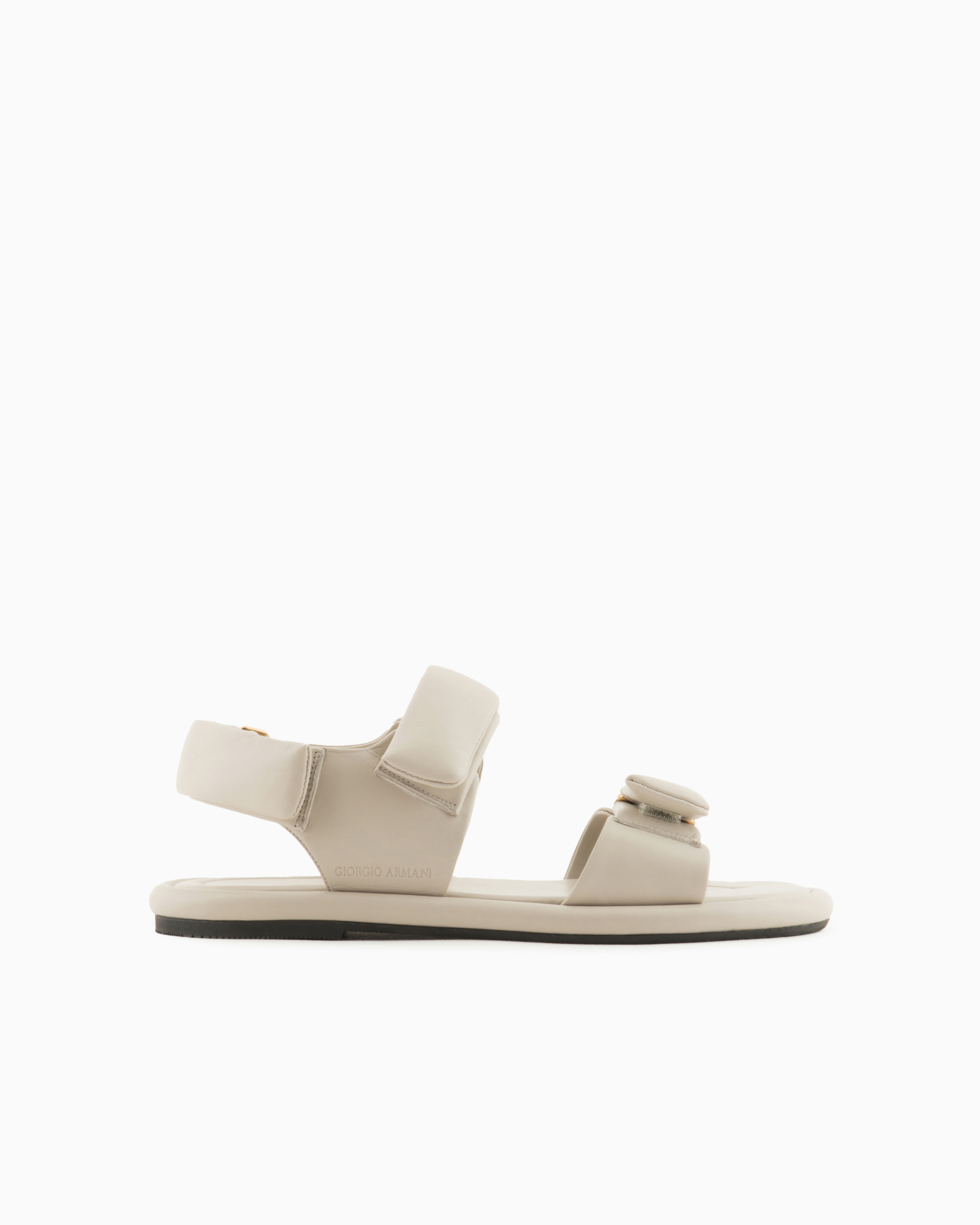 Giorgio Armani Official Store Padded Nappa-leather Flat Sandals In Pearl Gray