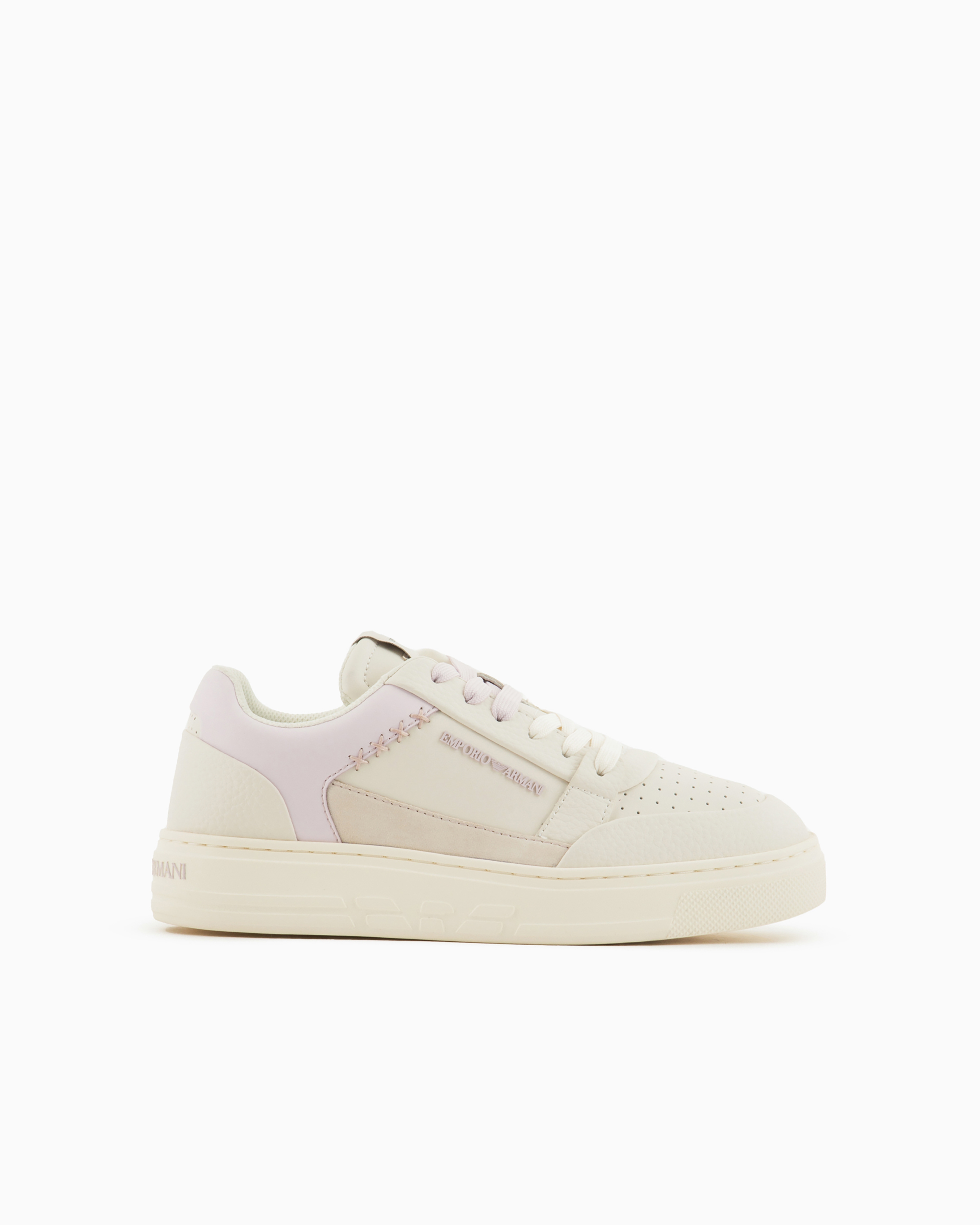 Emporio Armani Official Store Asv Regenerated-leather Sneakers With Contrasting Details In White