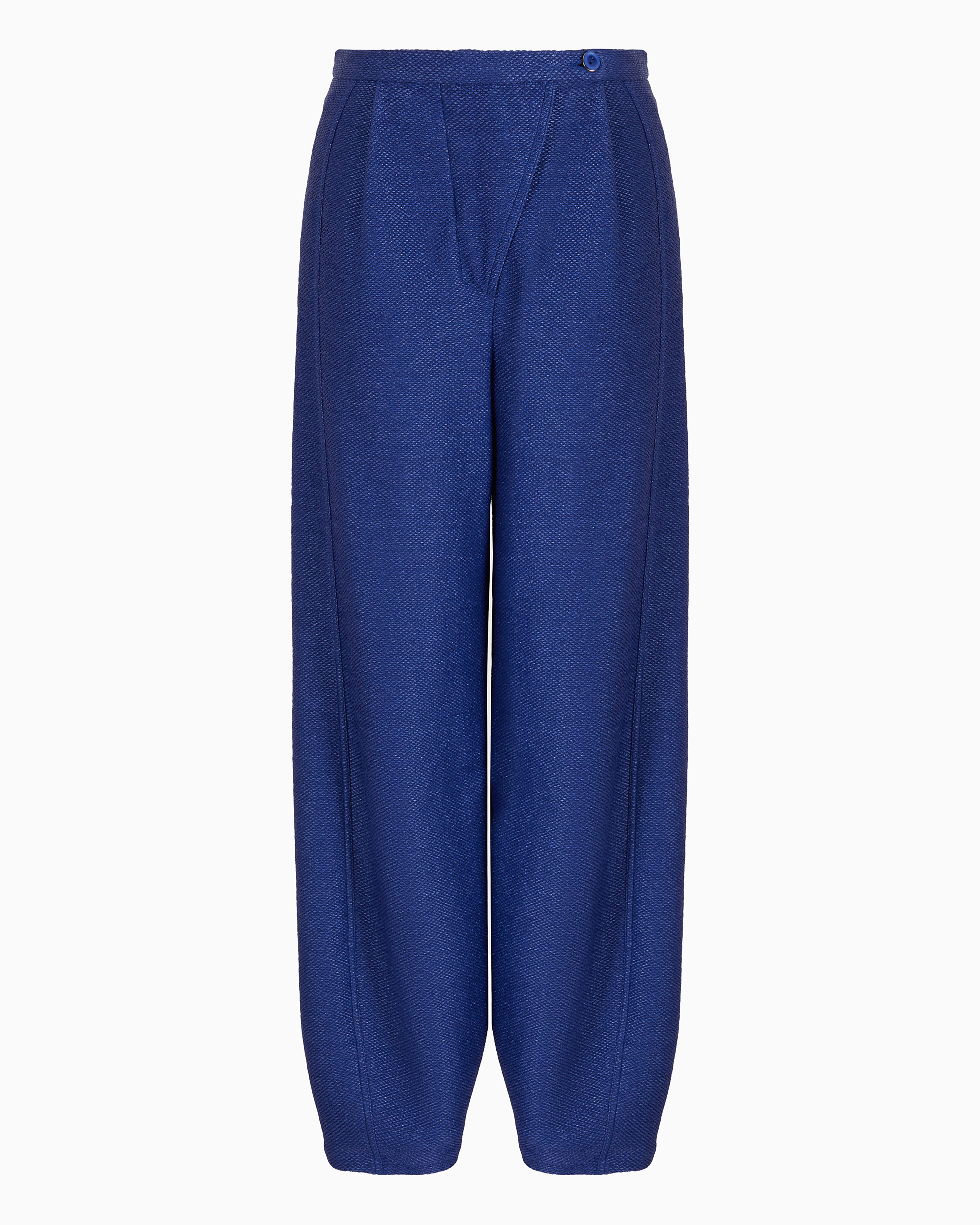 Giorgio Armani Official Store Trousers In A Raffia-effect Jacquard Cotton Blend Jersey In Blue