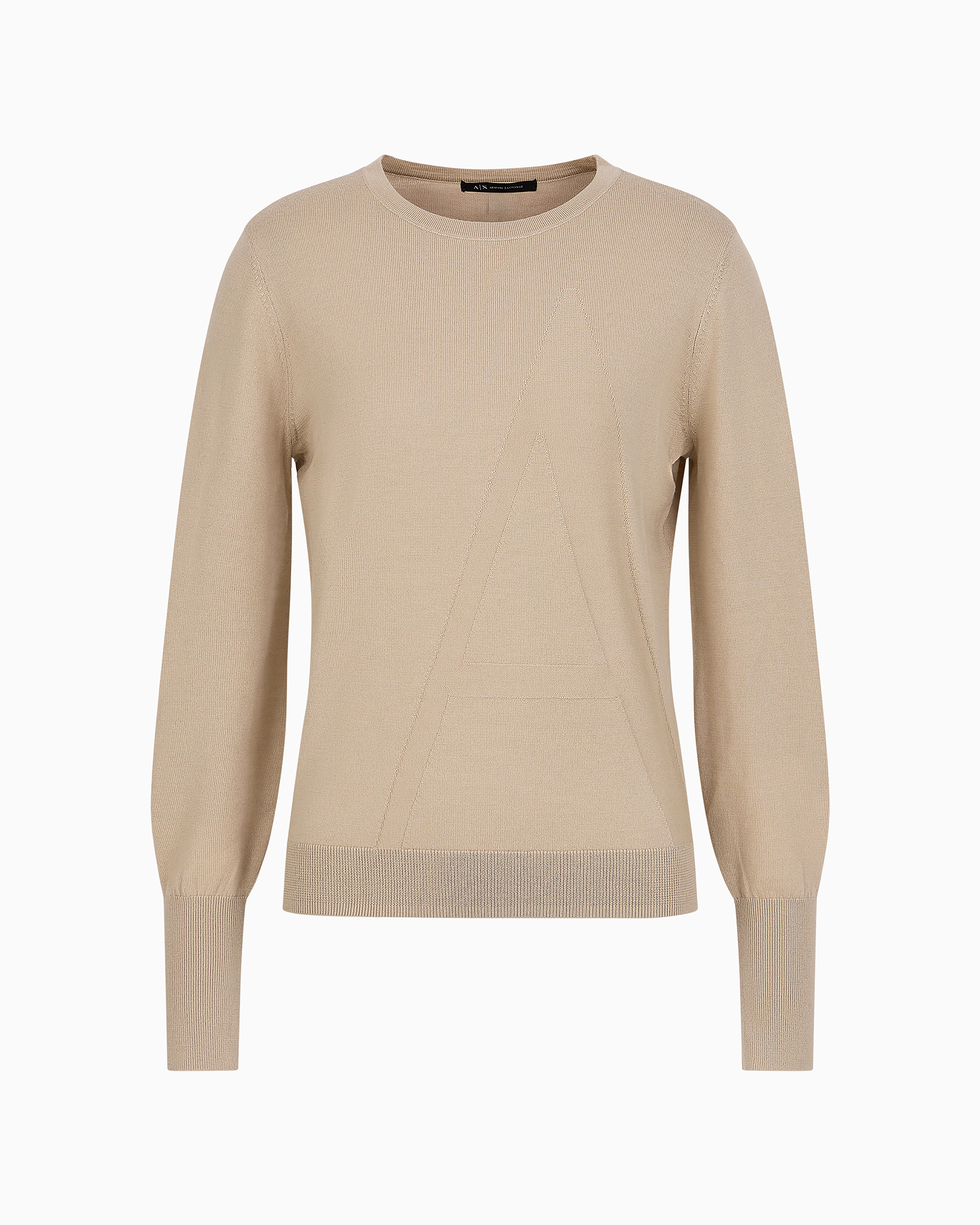 Shop Armani Exchange Sweater With Wide Sleeves And Jacquard A-line Logo In Beige