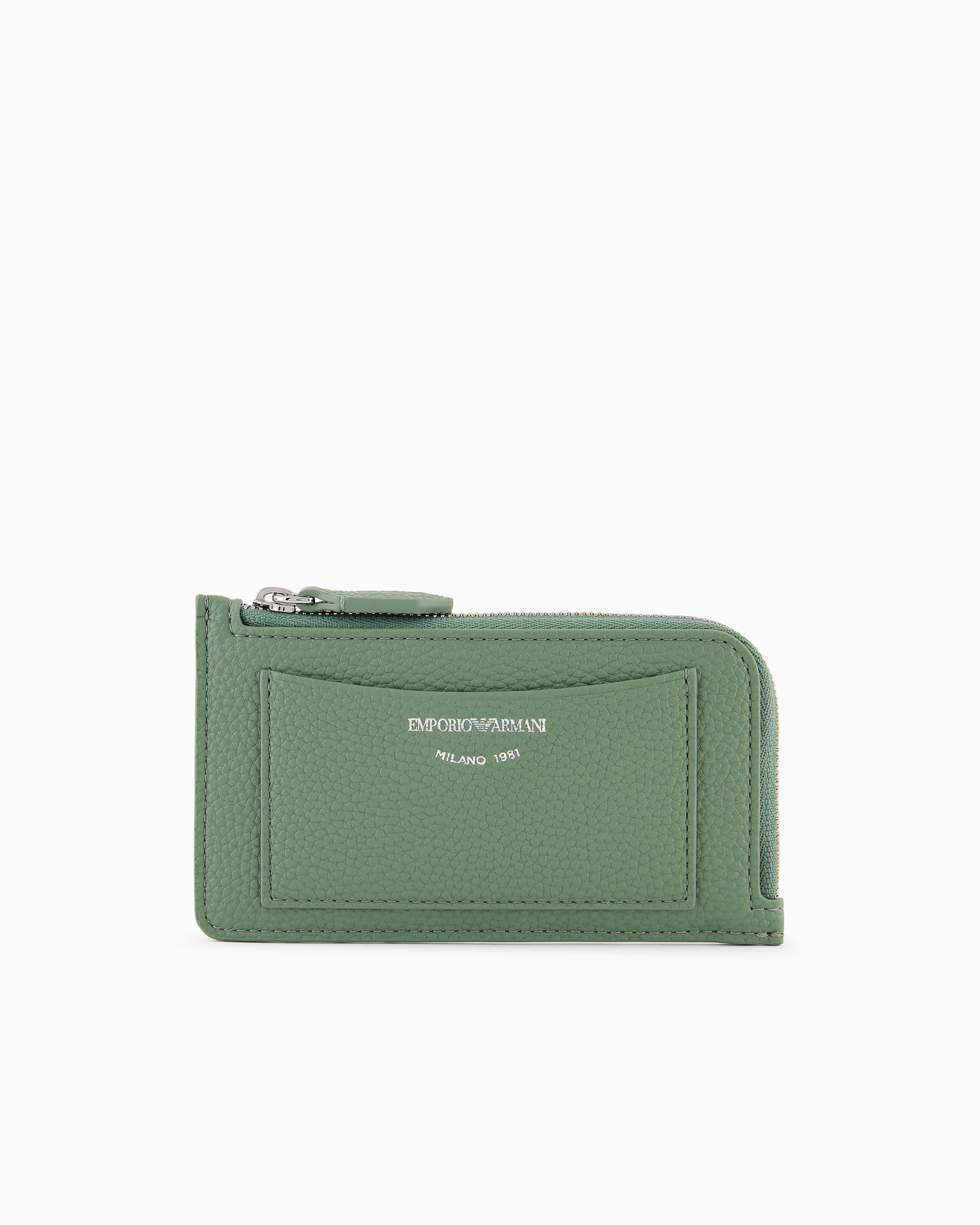 Emporio Armani Official Store Myea Deer-print Card Holder With Wrap-around Zip In Light Green