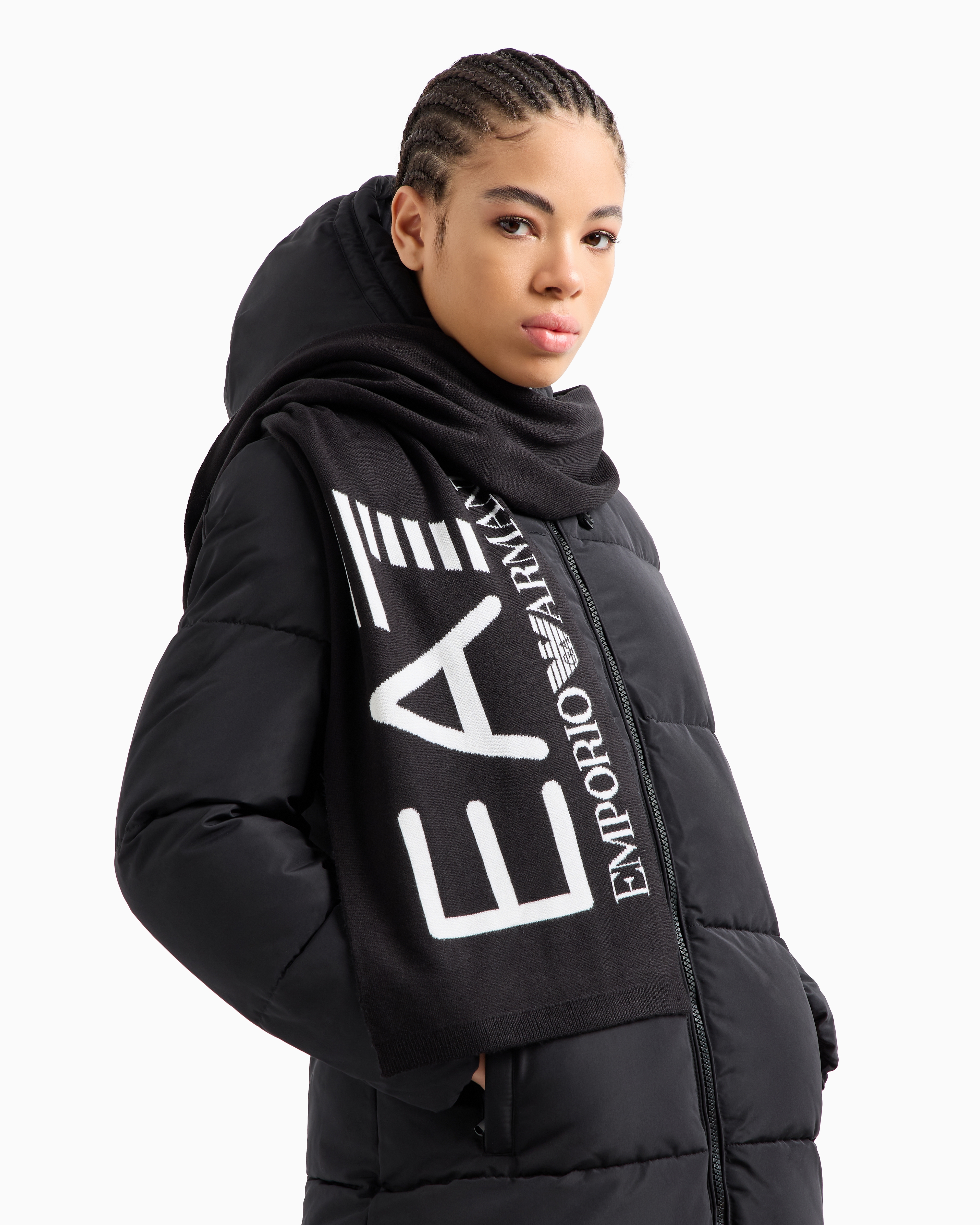 Ea7 Visibility Scarf With Oversized Logo In Black