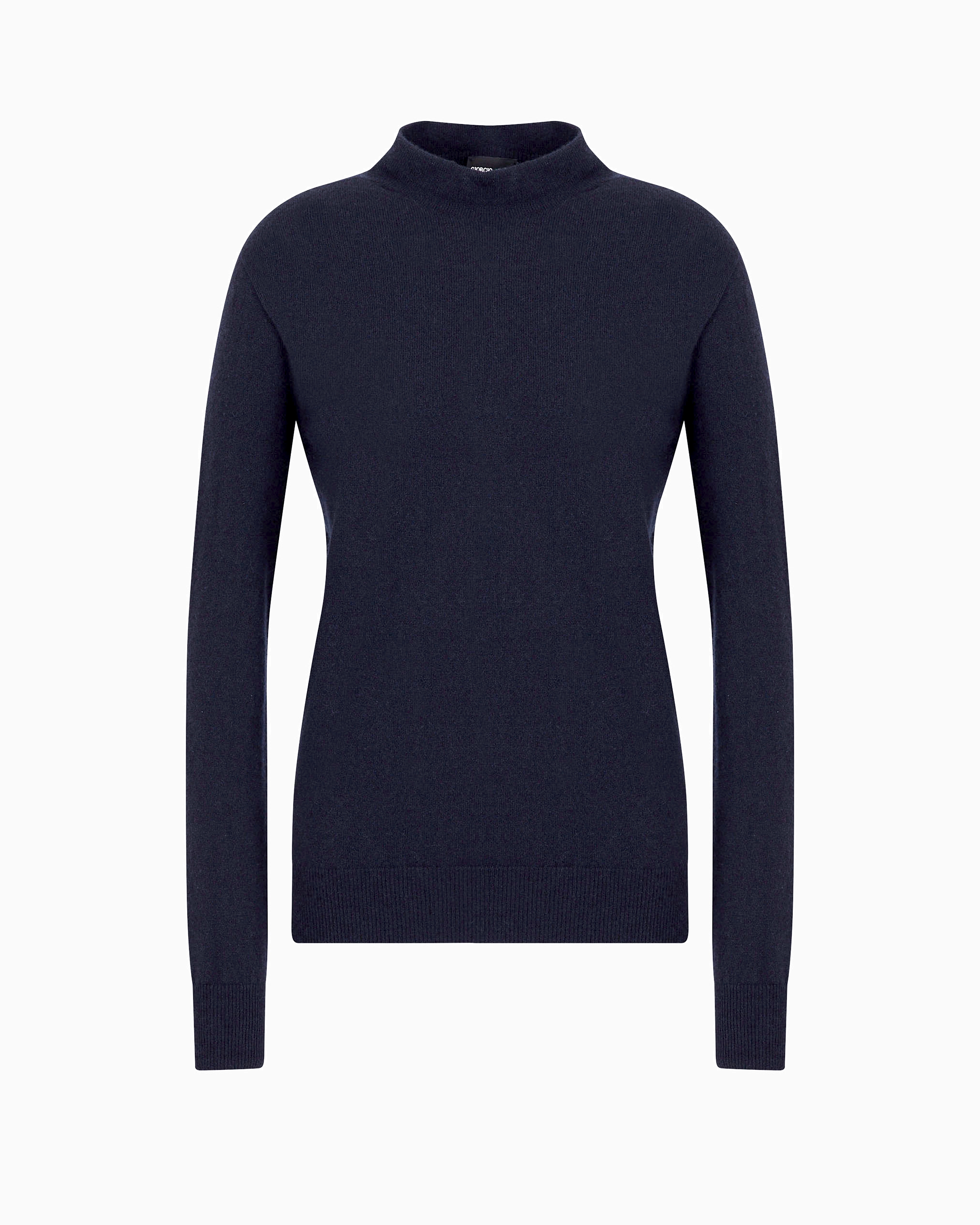 Giorgio Armani Official Store Pure Cashmere Mock-neck Jumper In Navy Blue