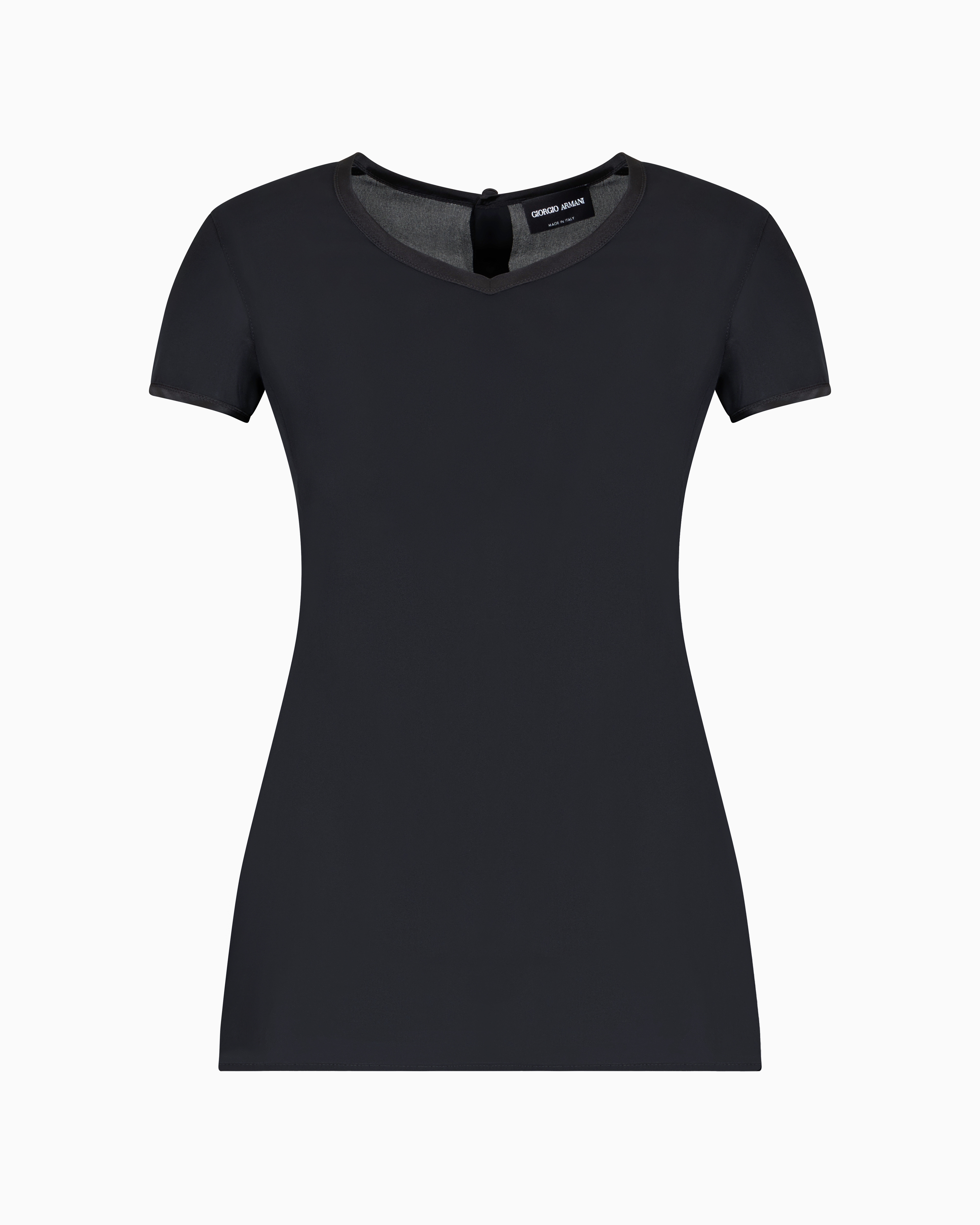 Giorgio Armani Silk Charmeuse Blouse With V Neckline In Black