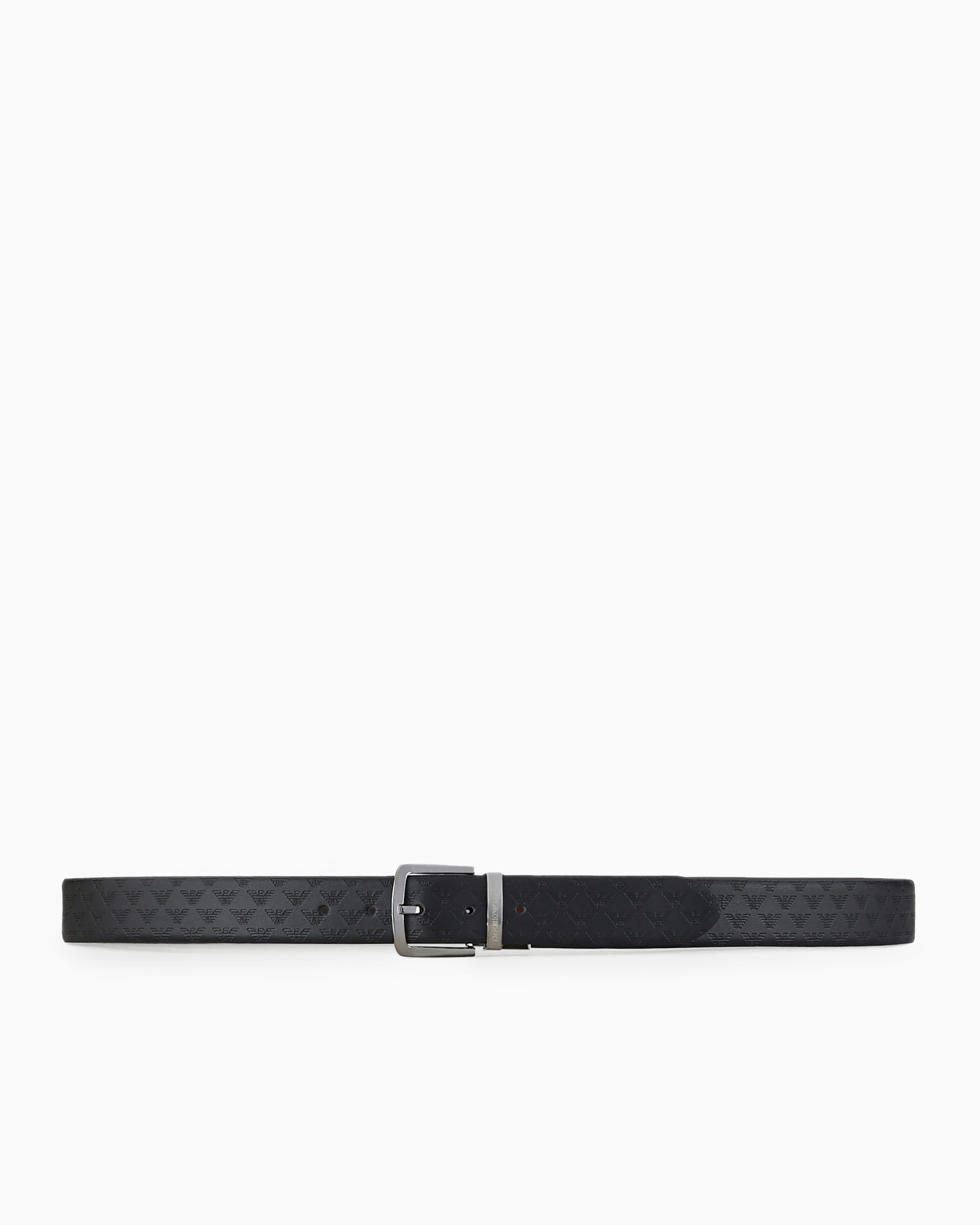 Emporio Armani Smooth Leather Belt With All-over Print In Brown