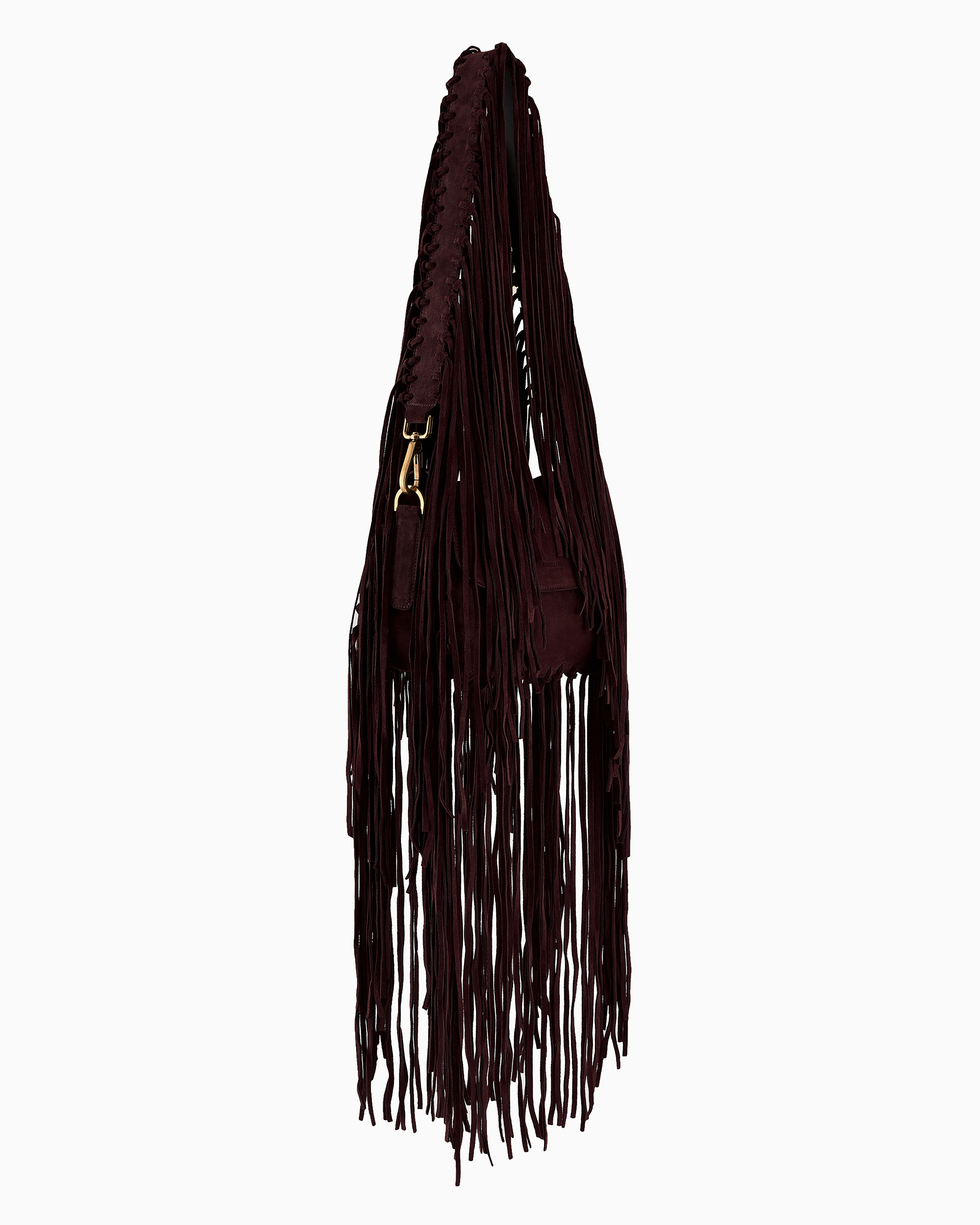 Giorgio Armani Official Store La Prima Fringed Suede Bag In Bordeaux