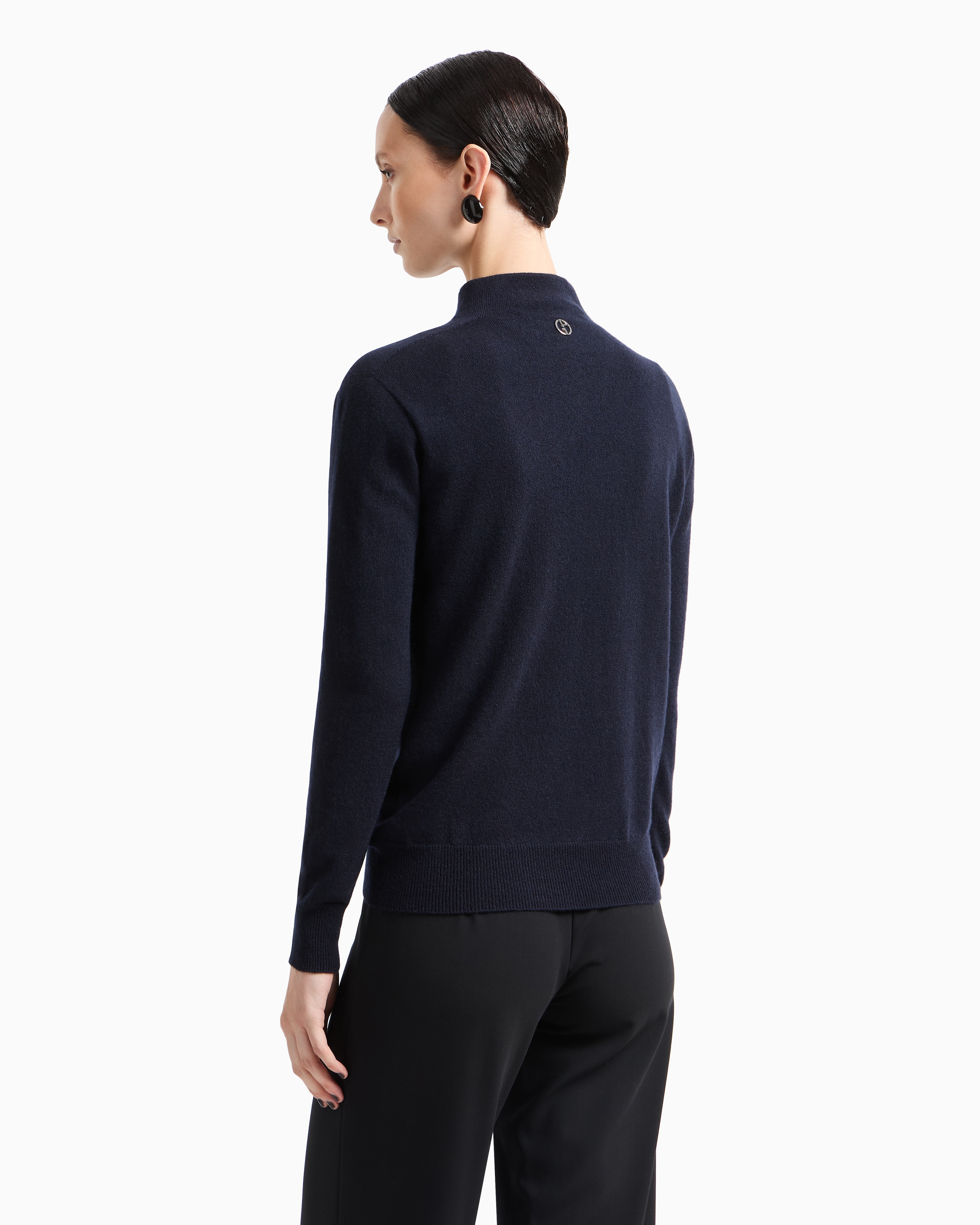 Shop Giorgio Armani Pure Cashmere Mock-neck Jumper In Navy Blue