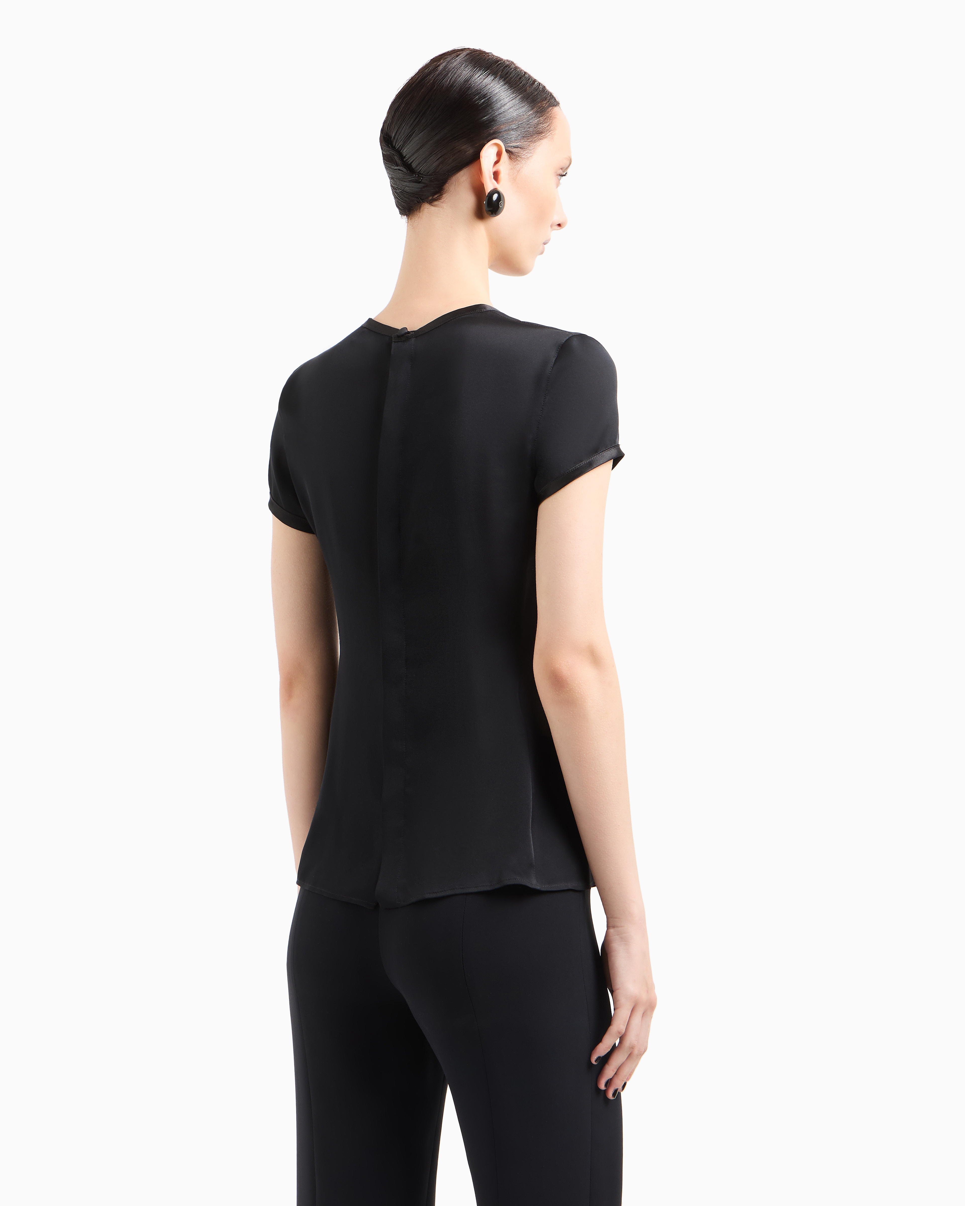 Giorgio Armani Silk Charmeuse Blouse With V Neckline In Black