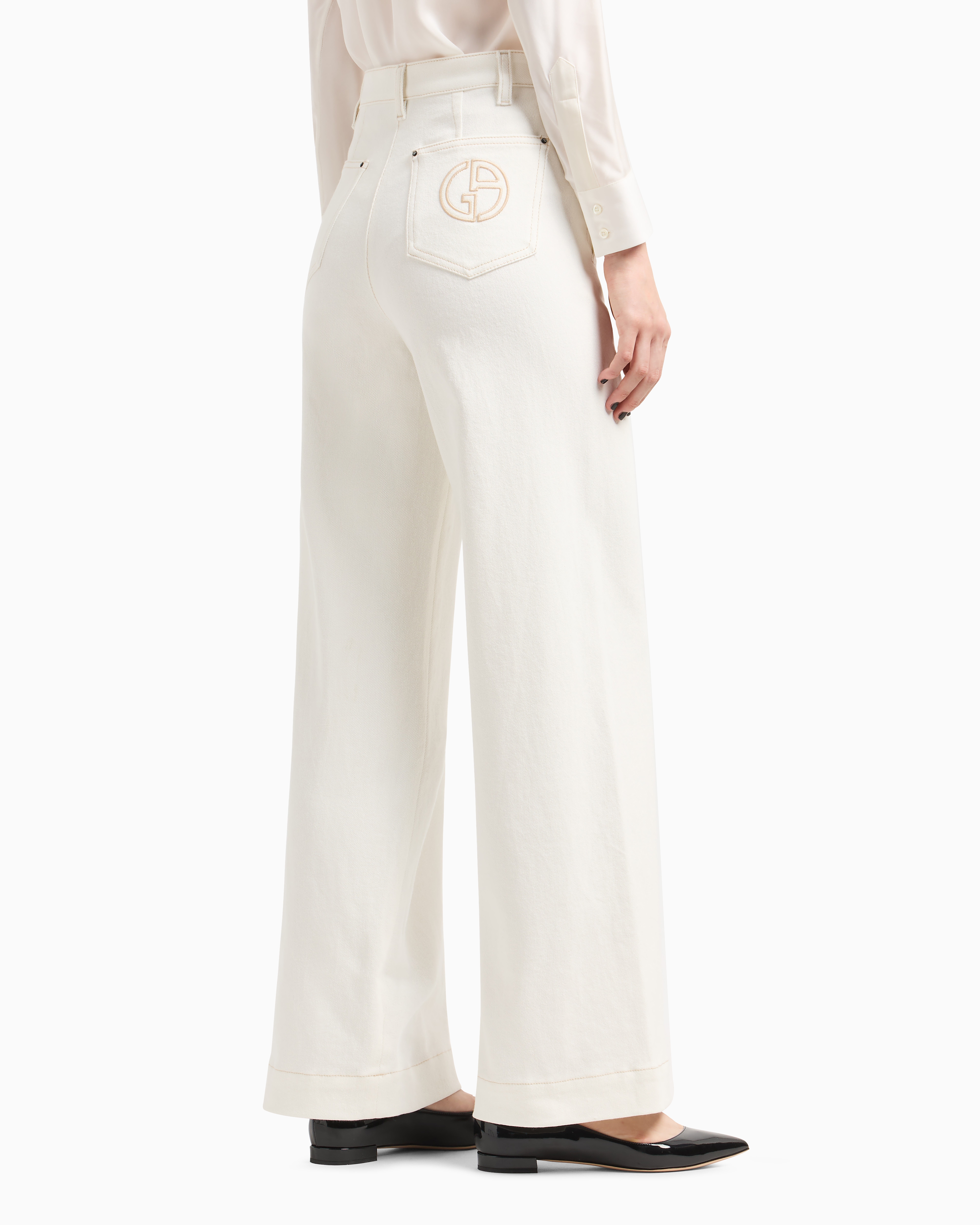 Giorgio Armani Official Store Denim Collection Wide-leg Trousers In Stretch Cotton Denim In White