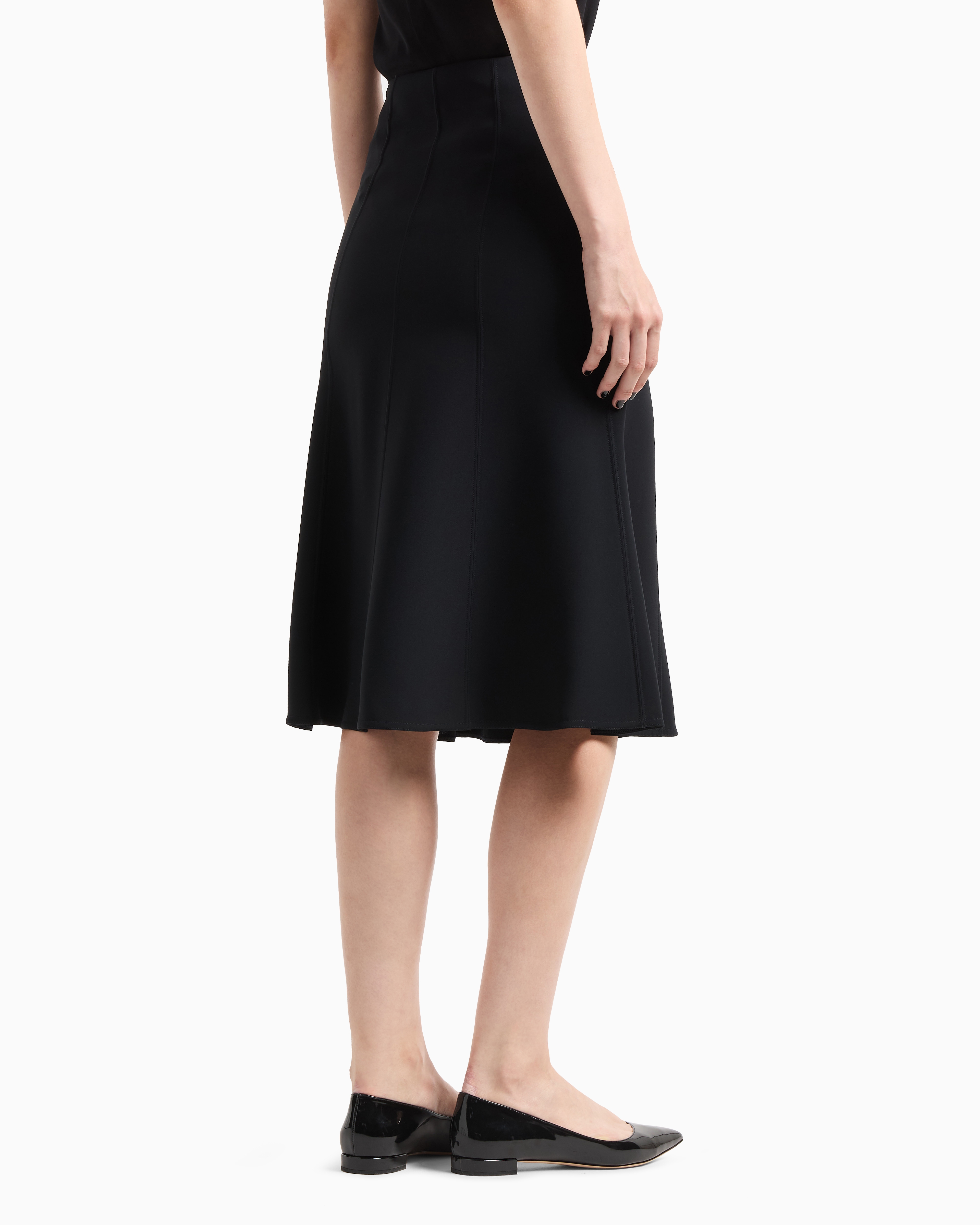 Shop Giorgio Armani Silk Midi Skirt In Navy Blue