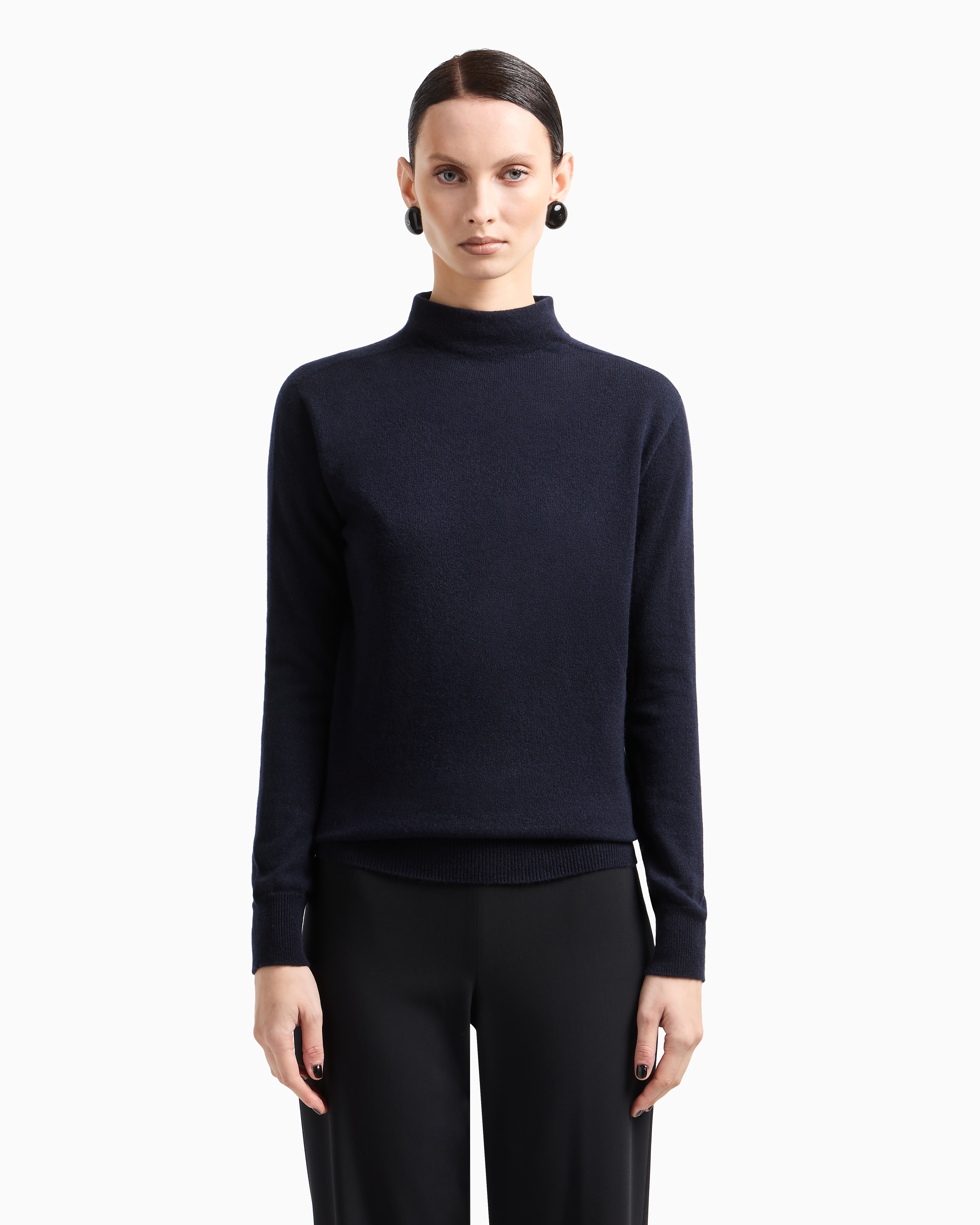 Shop Giorgio Armani Pure Cashmere Mock-neck Jumper In Navy Blue