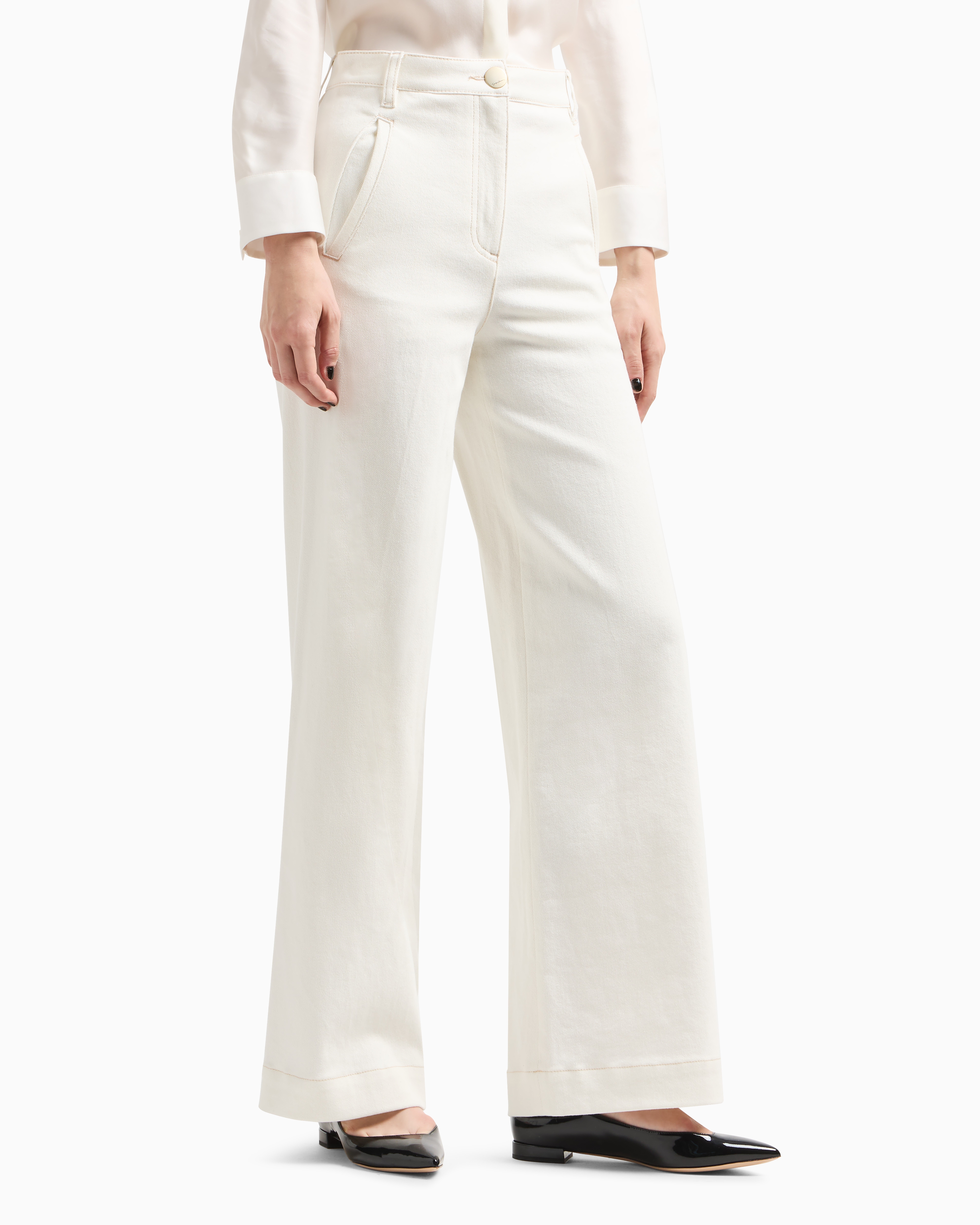 Giorgio Armani Official Store Denim Collection Wide-leg Trousers In Stretch Cotton Denim In White
