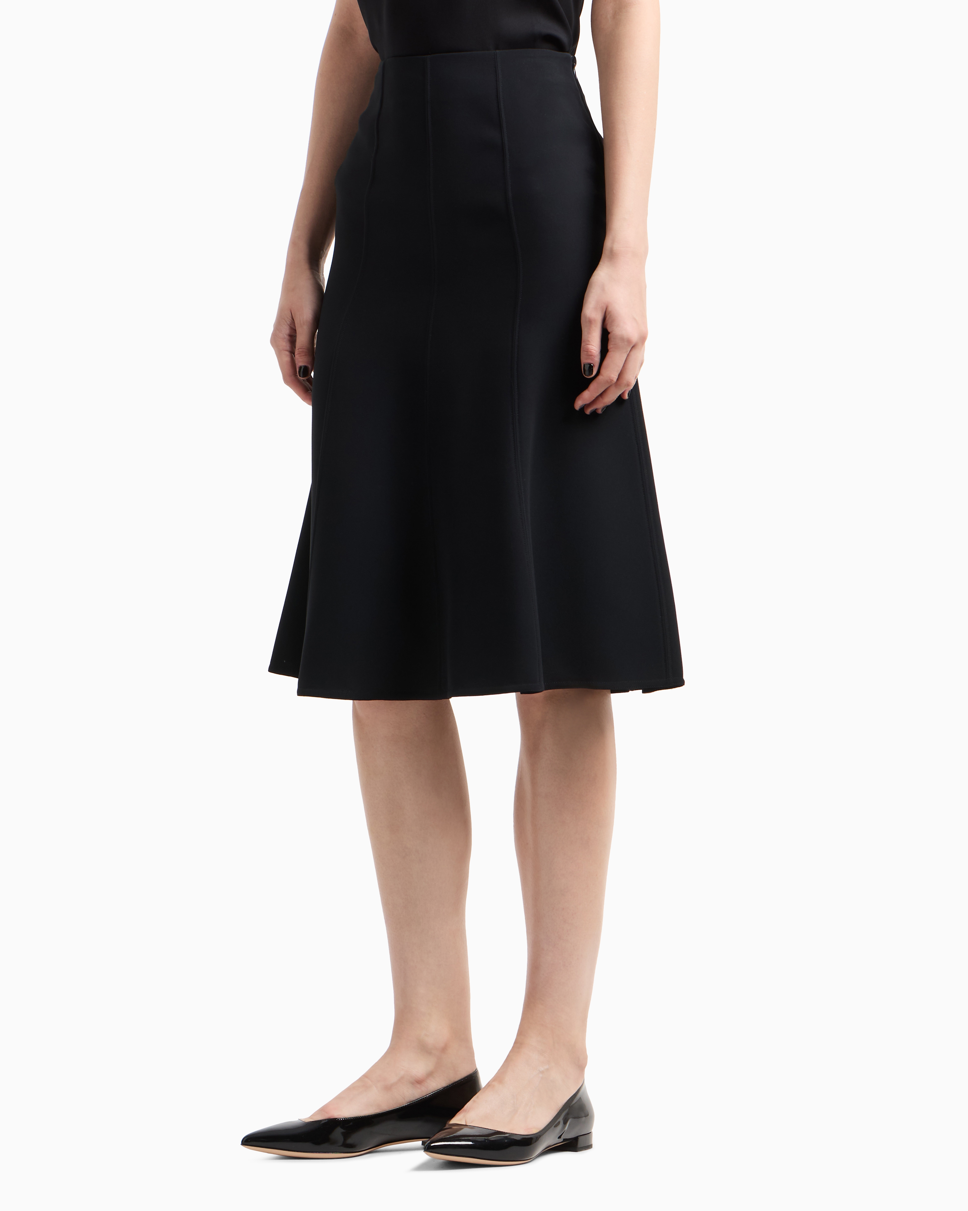 Shop Giorgio Armani Silk Midi Skirt In Navy Blue