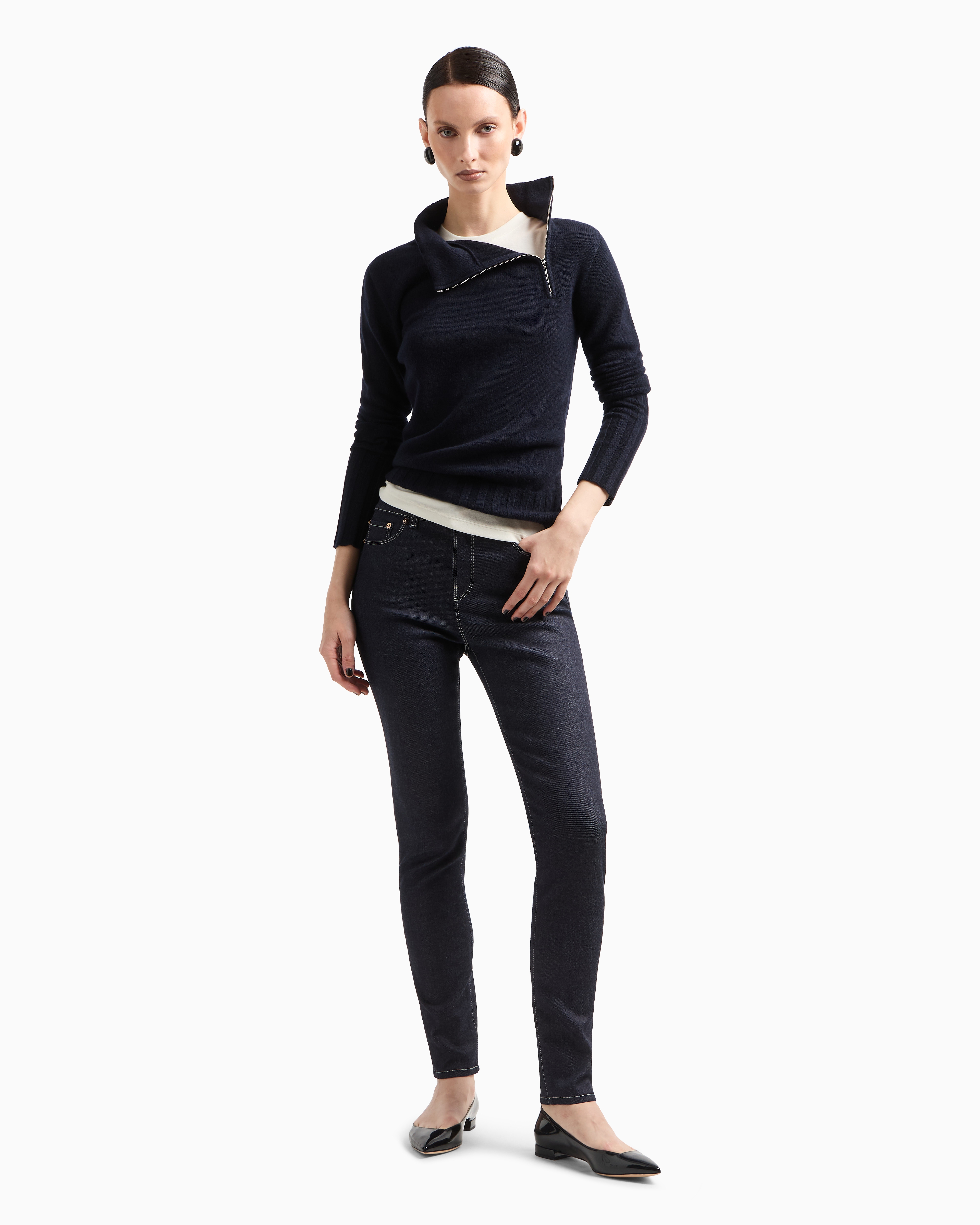 Giorgio Armani Five-pocket, Slim-fit, Stretch Cotton-denim Trousers In Navy_blue