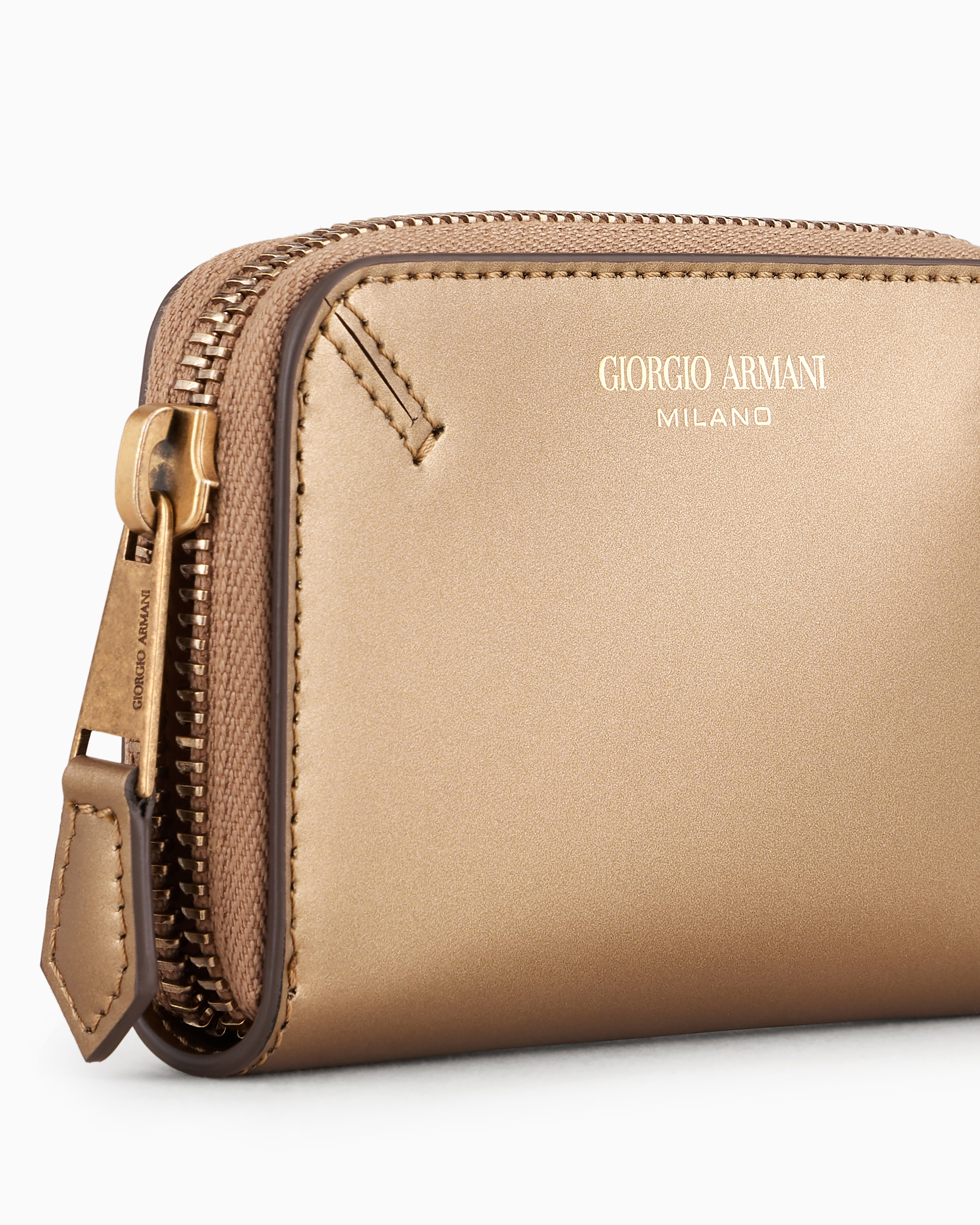 Shop Giorgio Armani La Prima Lamé-leather Card Holder With Wraparound Zip In Gold