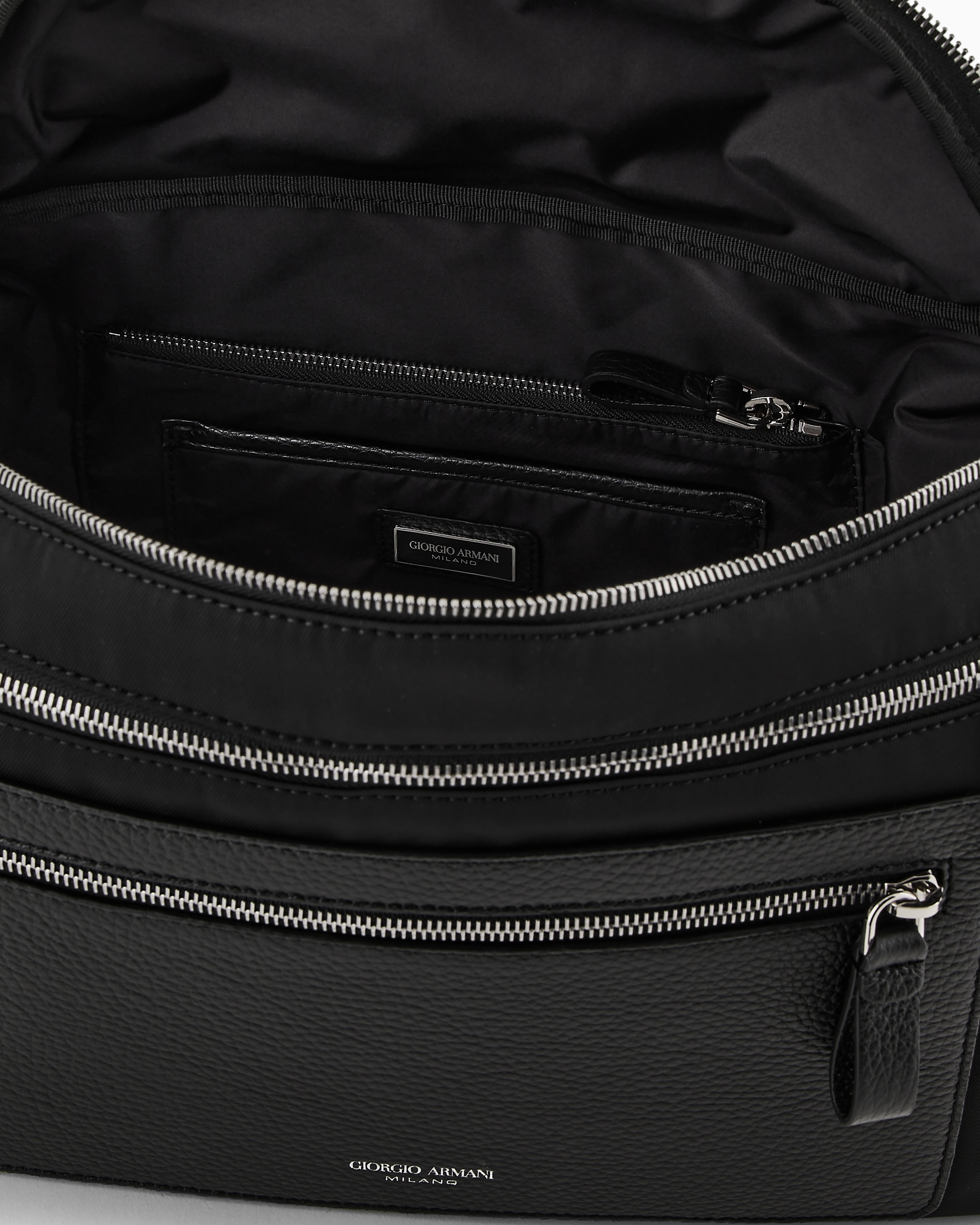 Giorgio Armani Official Store Asv Nylon And Pebbled Leather Large Crossbody Bag In Black