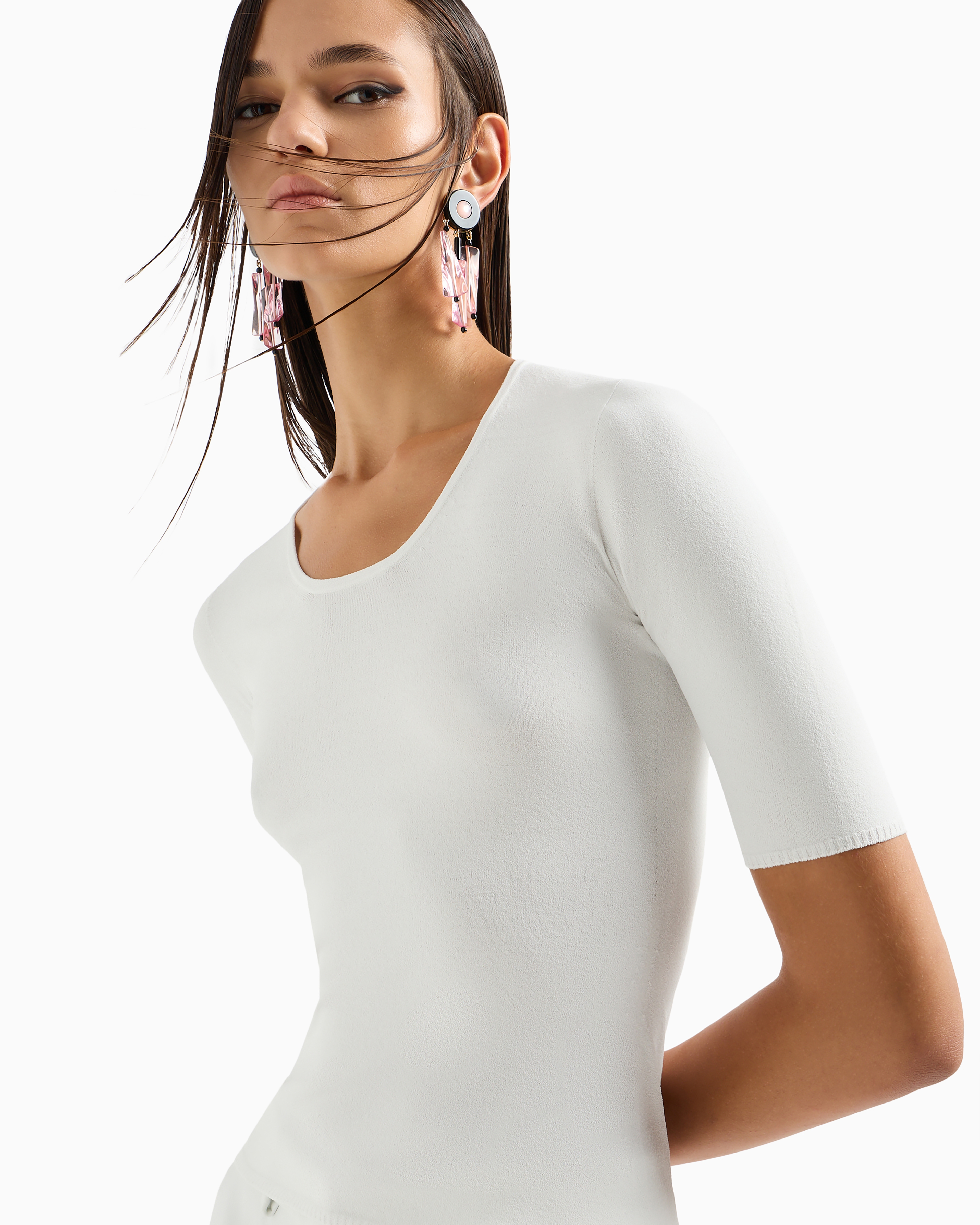 Giorgio Armani Official Store Viscose And Wool Blend Jacquard Crew-neck Jumper In White