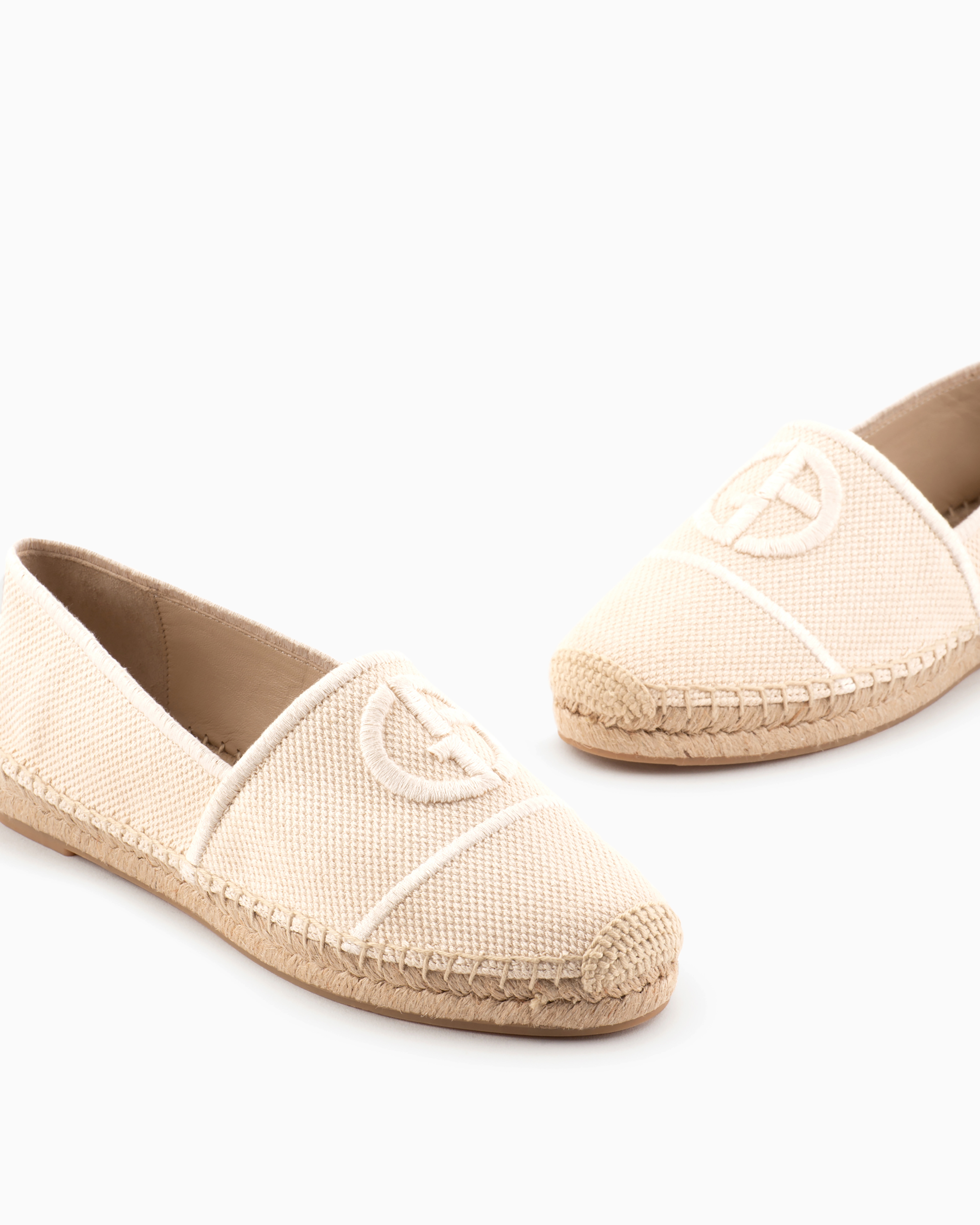 Giorgio Armani Official Store Cotton Espadrilles With Embroidered Logo In Beige