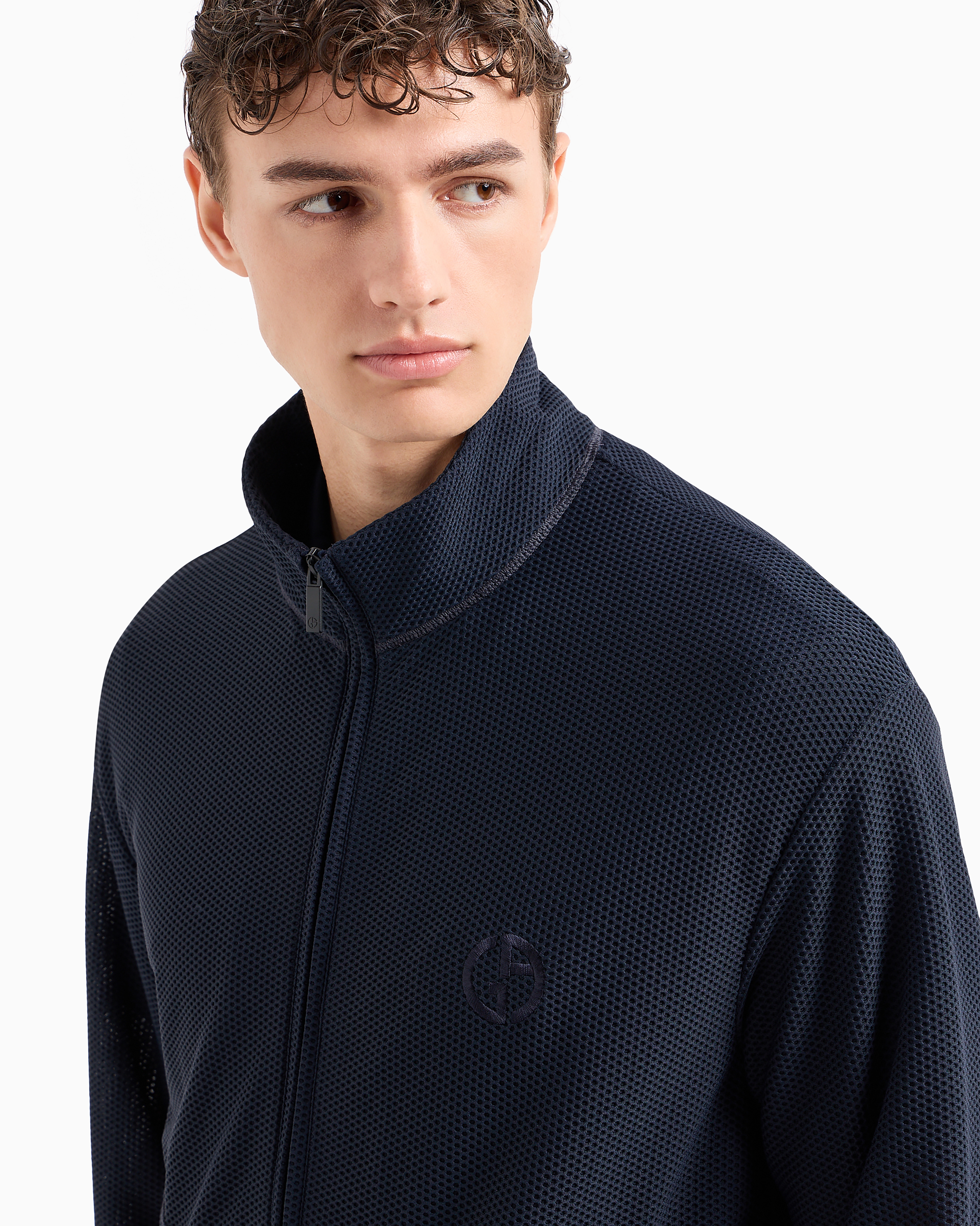 Shop Giorgio Armani Stretch Jersey Blouson In Midnight Blue