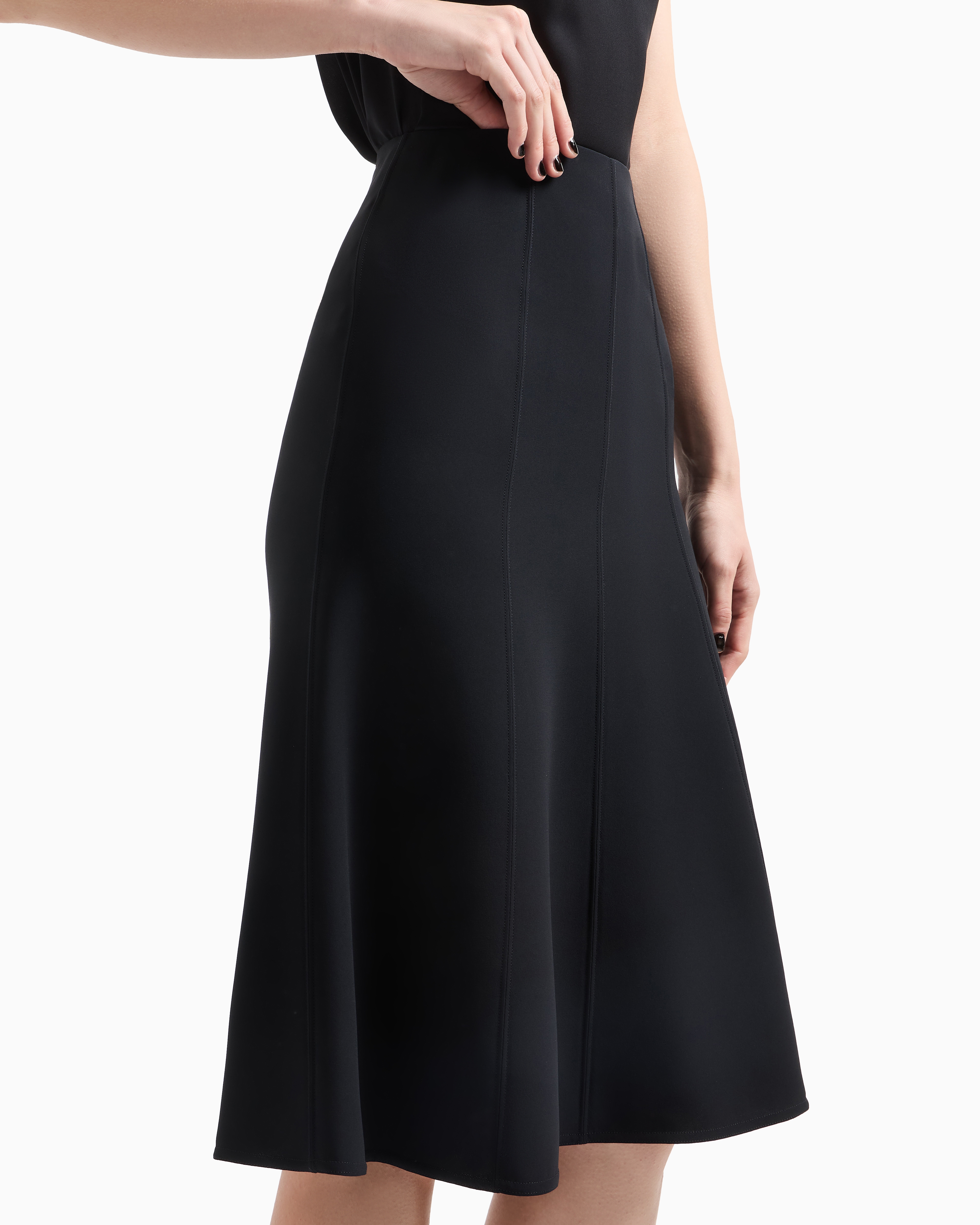 Shop Giorgio Armani Silk Midi Skirt In Navy Blue