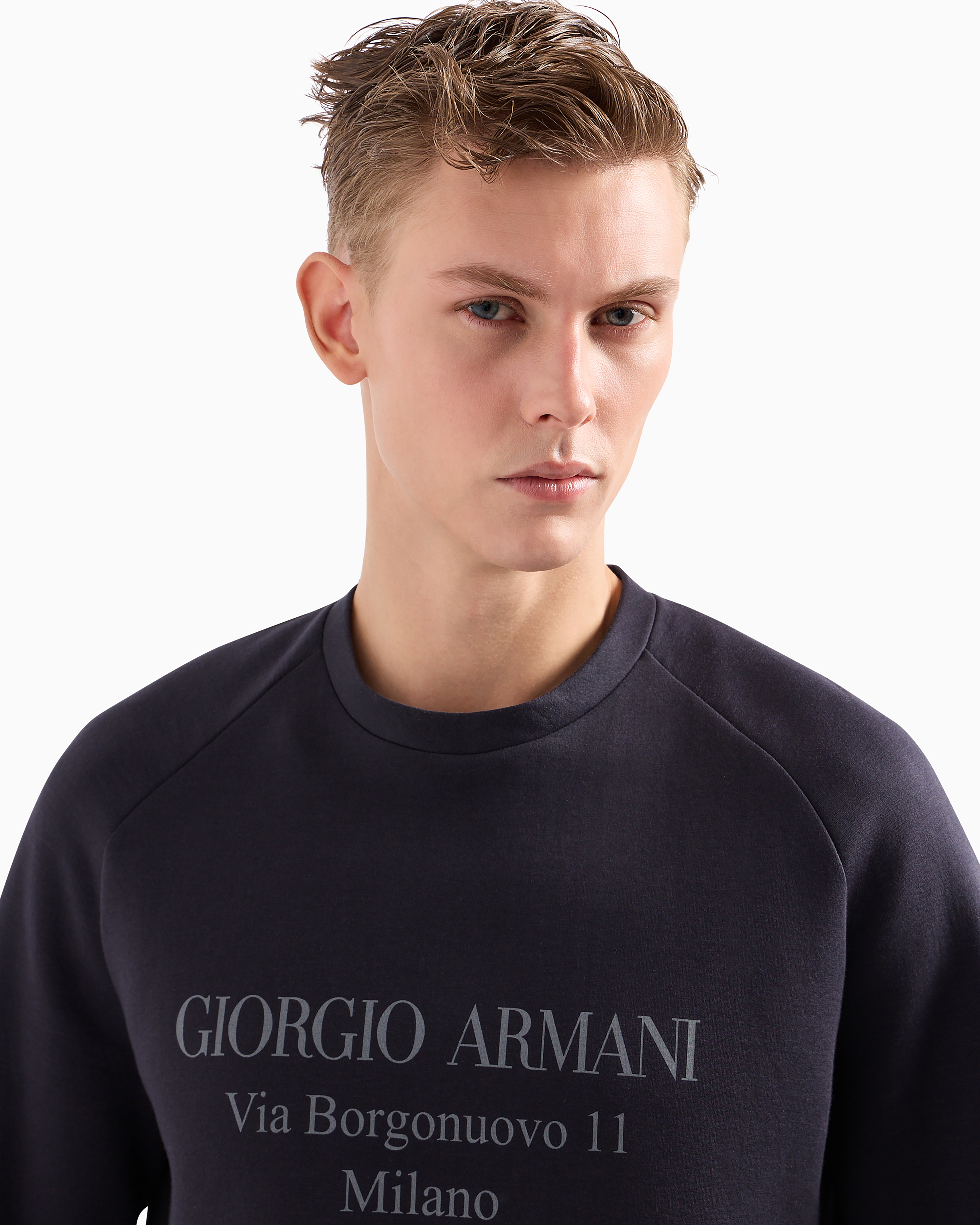 Shop Giorgio Armani Borgonuovo 11 Sweatshirt In Cotton Double Jersey In Navy Blue