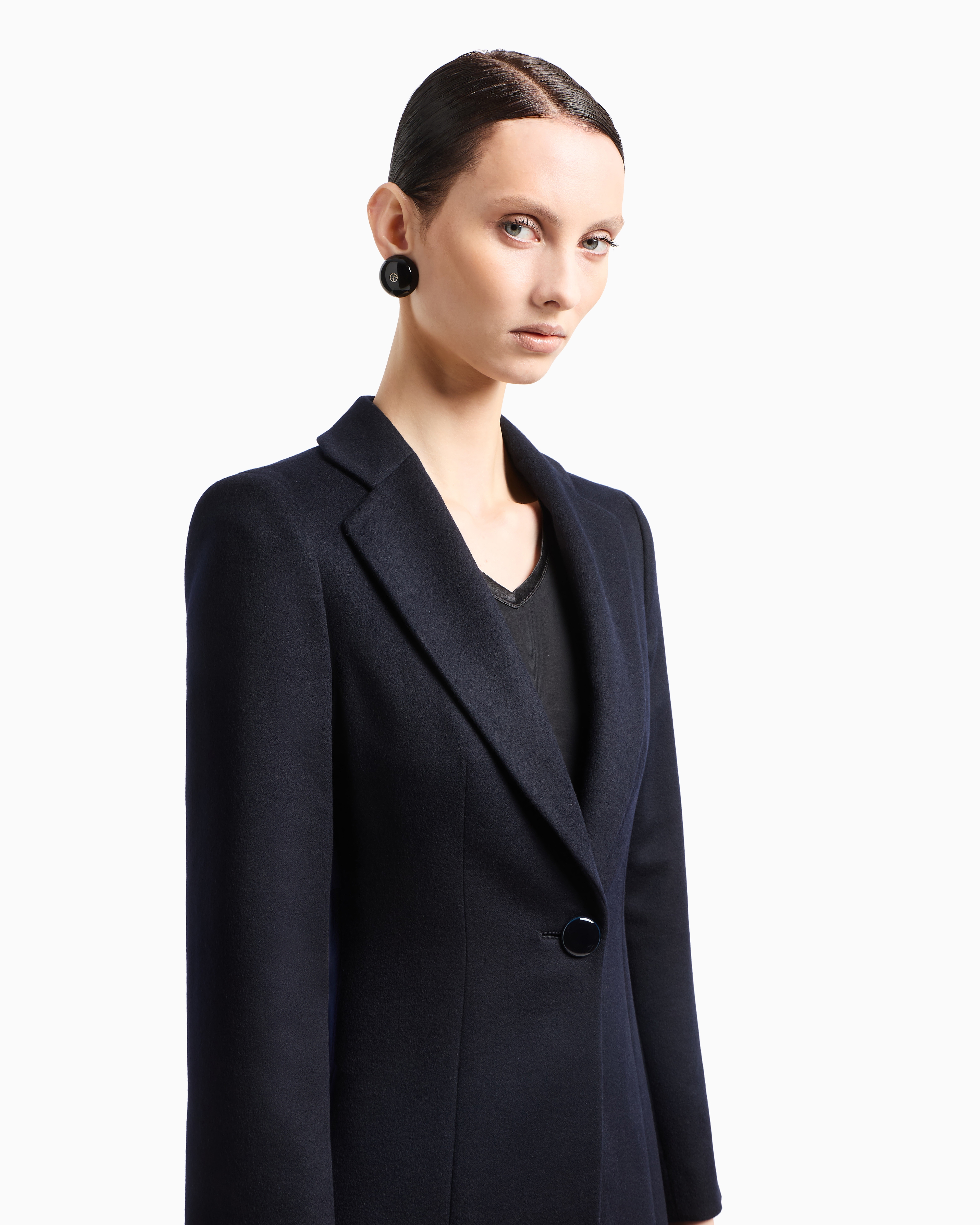 Shop Giorgio Armani Pure Cashmere Single-breasted Coat In Navy_blue