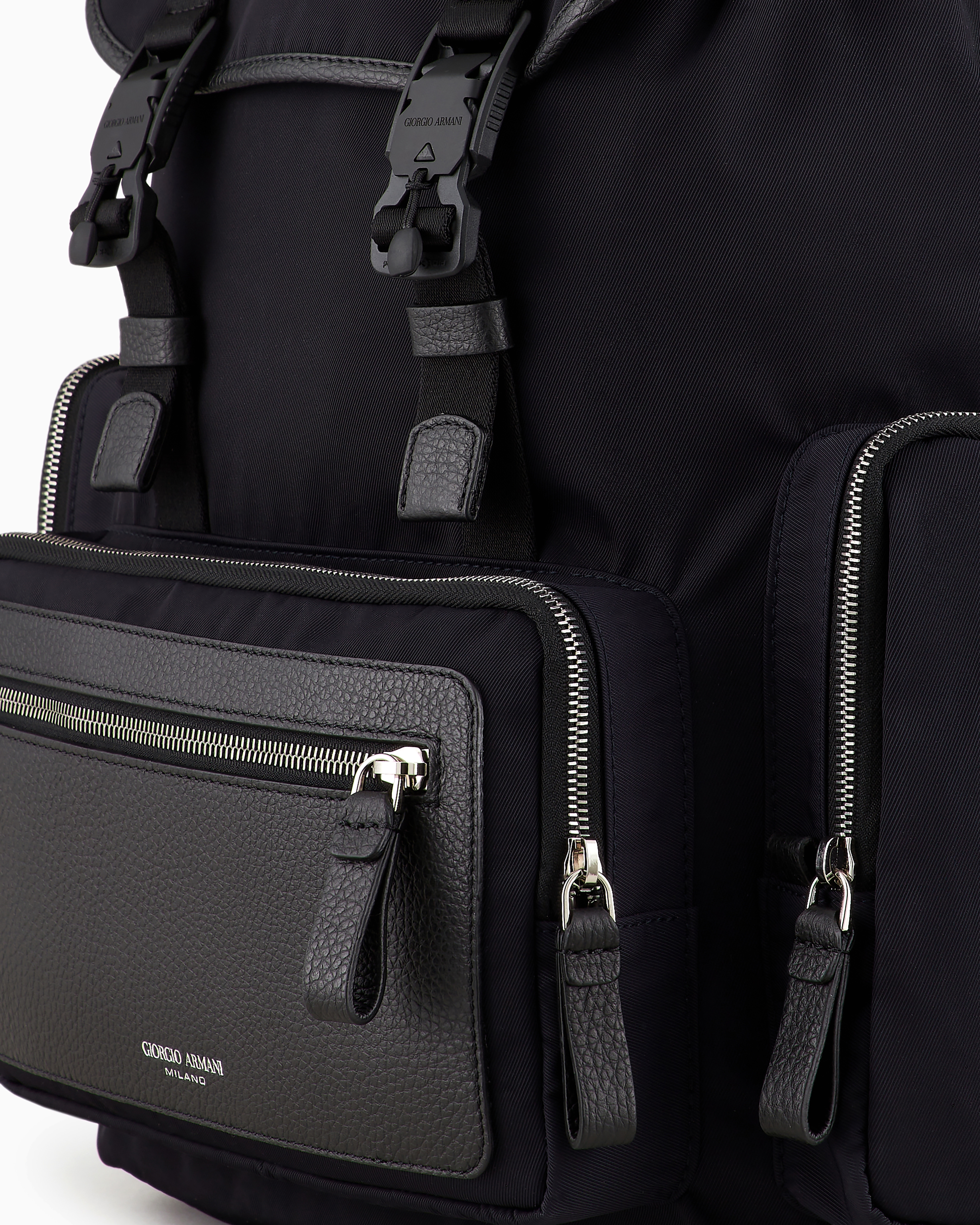 Giorgio Armani Official Store Recycled-nylon And Pebbled-leather Backpack Armani Sustainability Values In Navy Blue