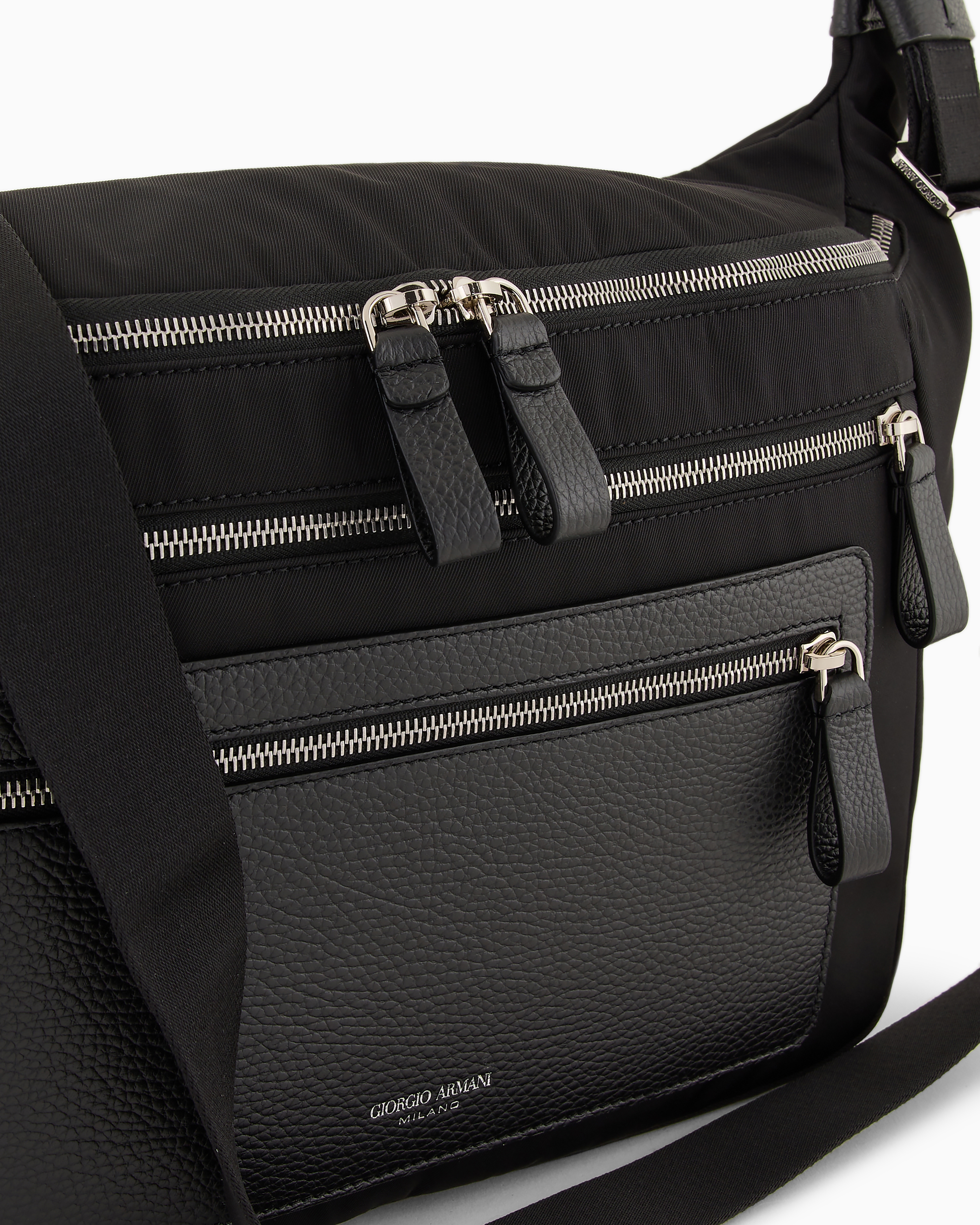 Giorgio Armani Official Store Asv Nylon And Pebbled Leather Large Crossbody Bag In Black