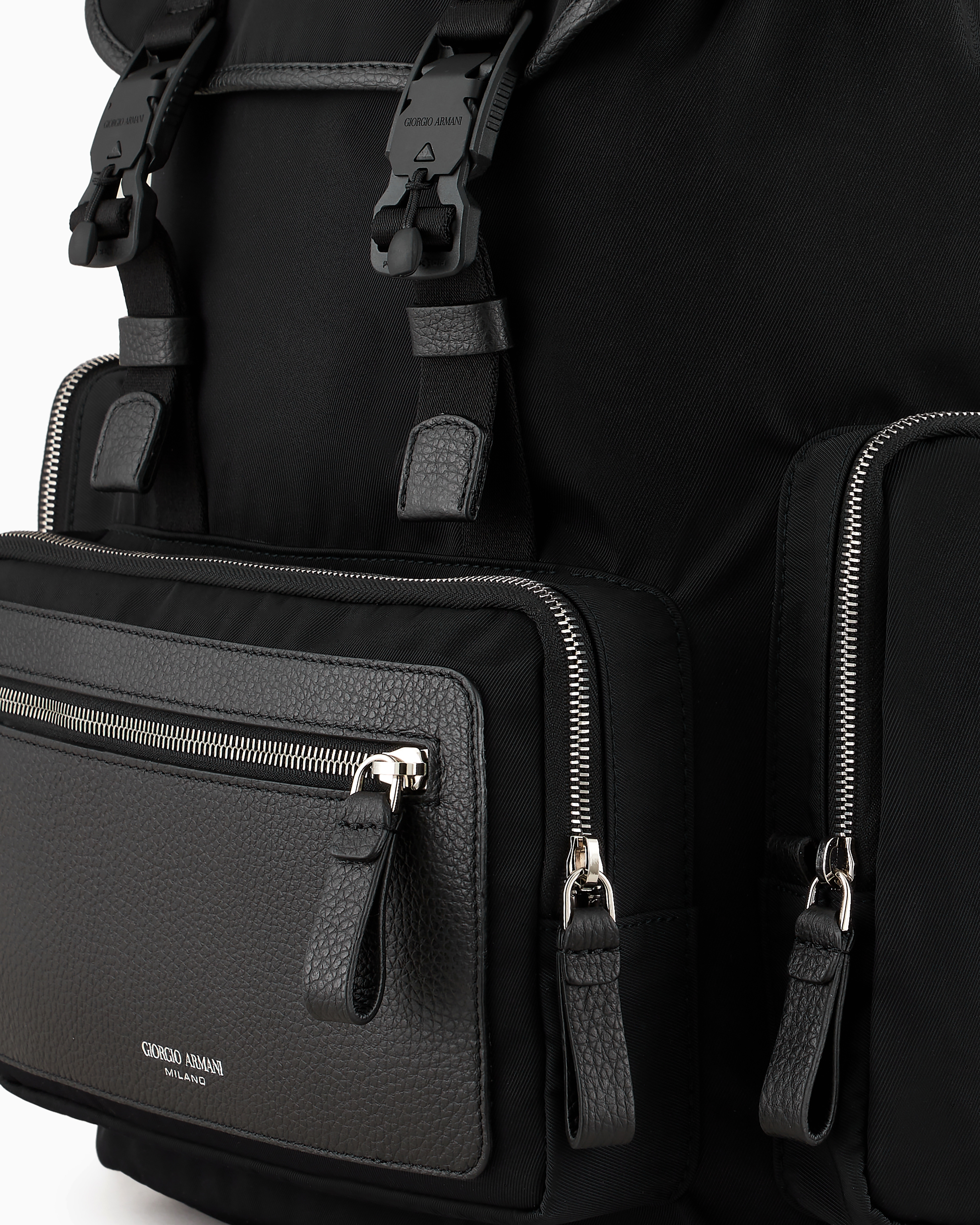 Giorgio Armani Official Store Recycled-nylon And Pebbled-leather Backpack Armani Sustainability Values In Black
