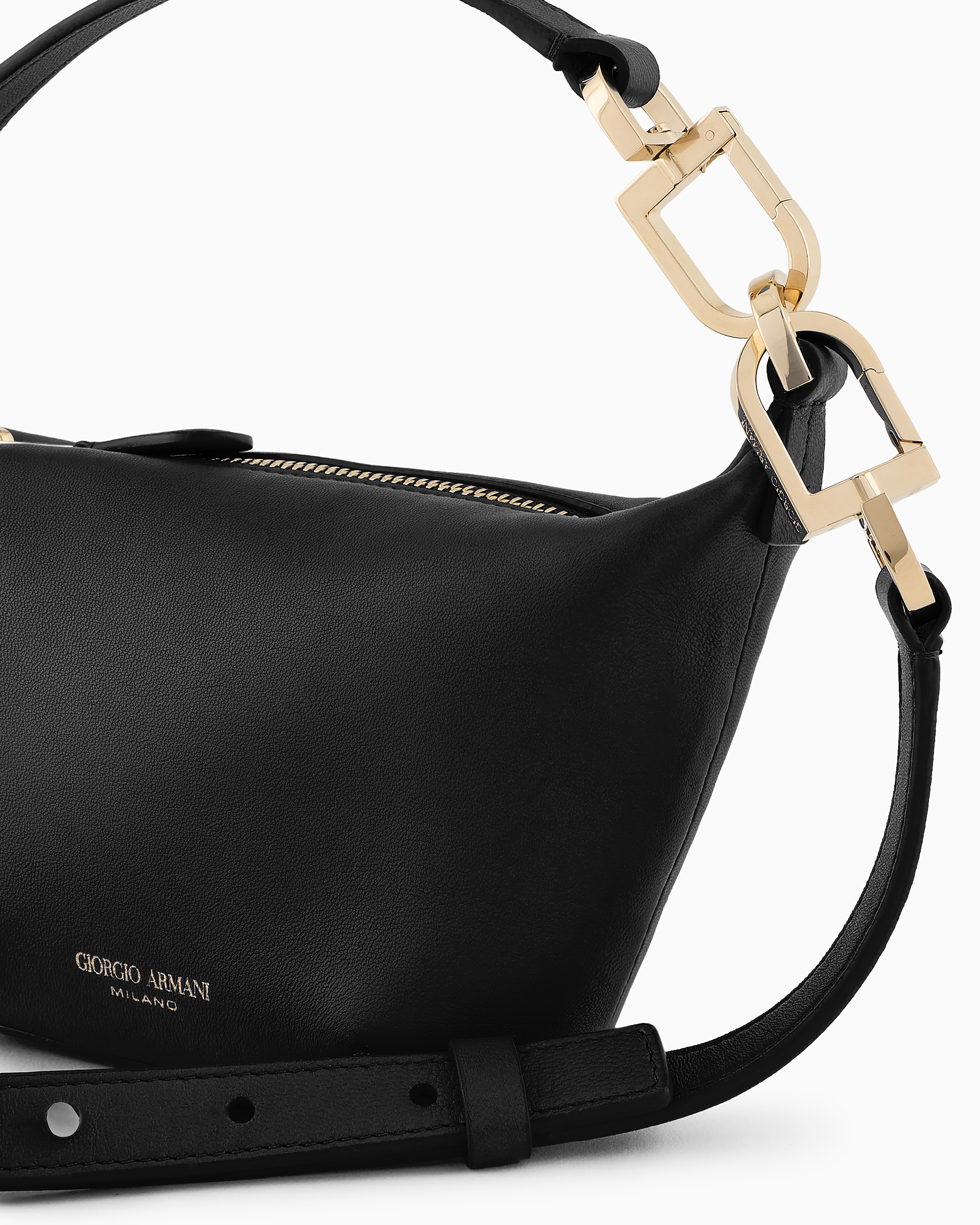 Shop Giorgio Armani Mini La Prima Soft Nappa-leather Handbag In Black