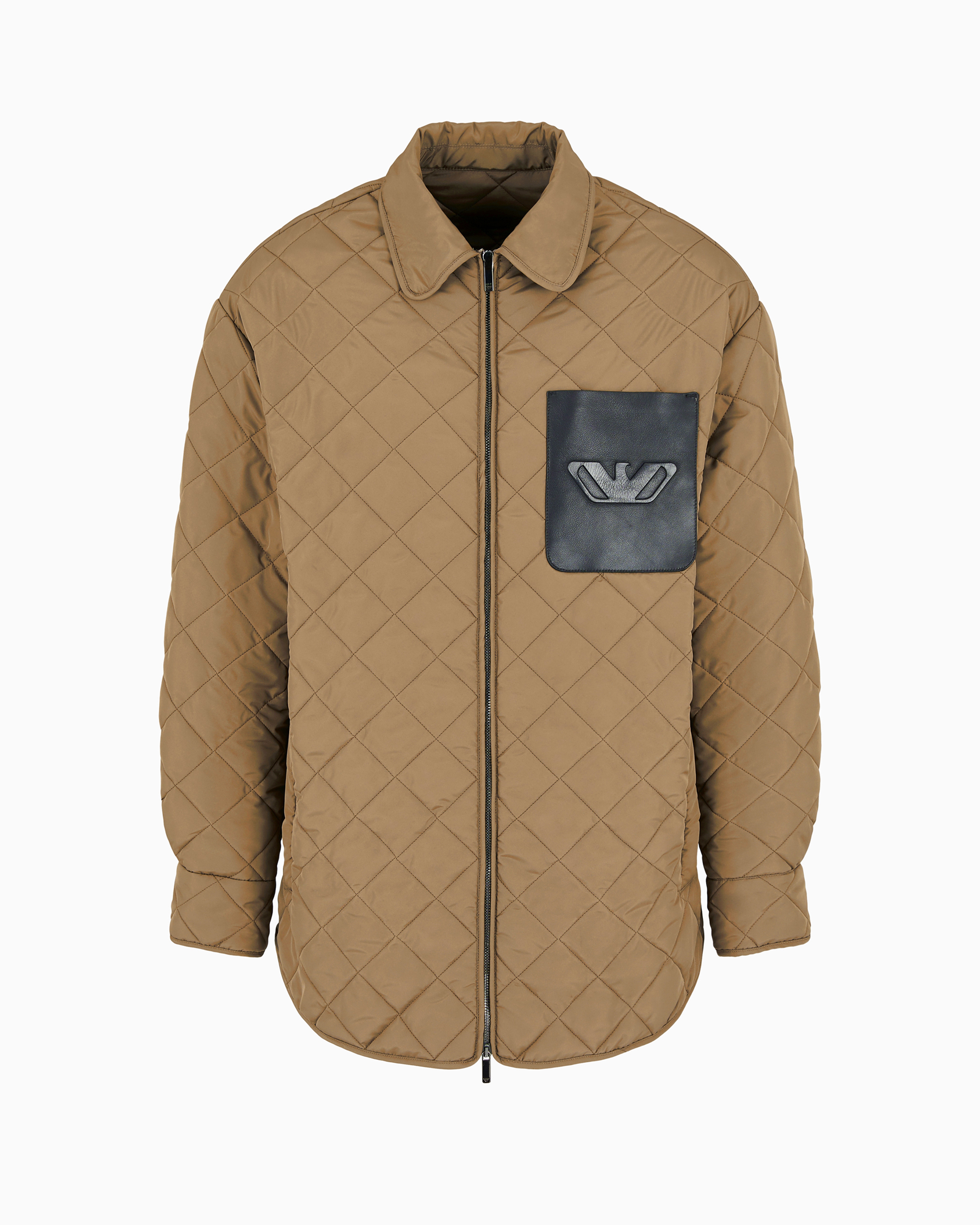 Emporio Armani Official Store Diamond-quilted Nylon Blouson With Logo Pocket In Brown