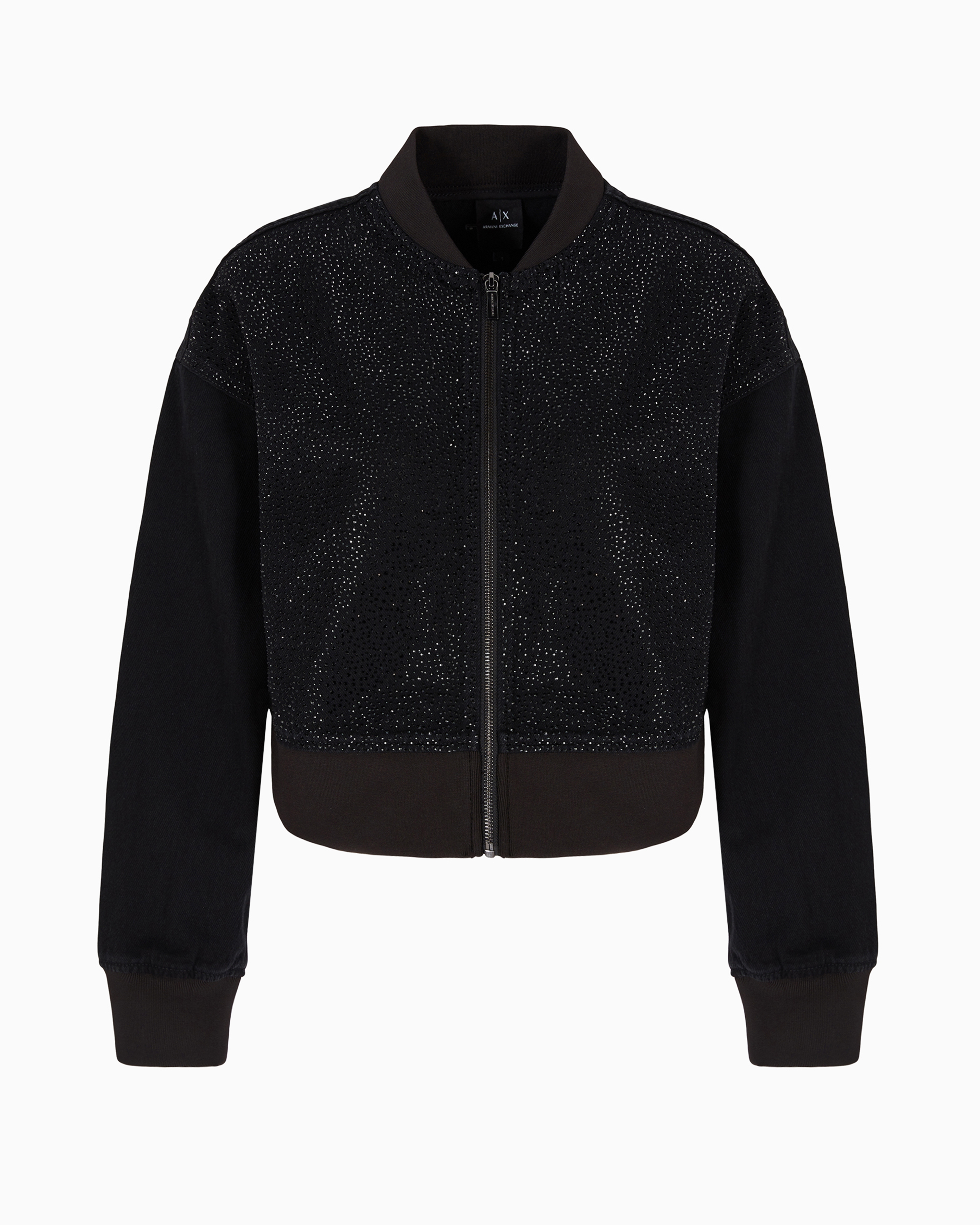 Shop Armani Exchange Black Denim Blouson With Rhinestones