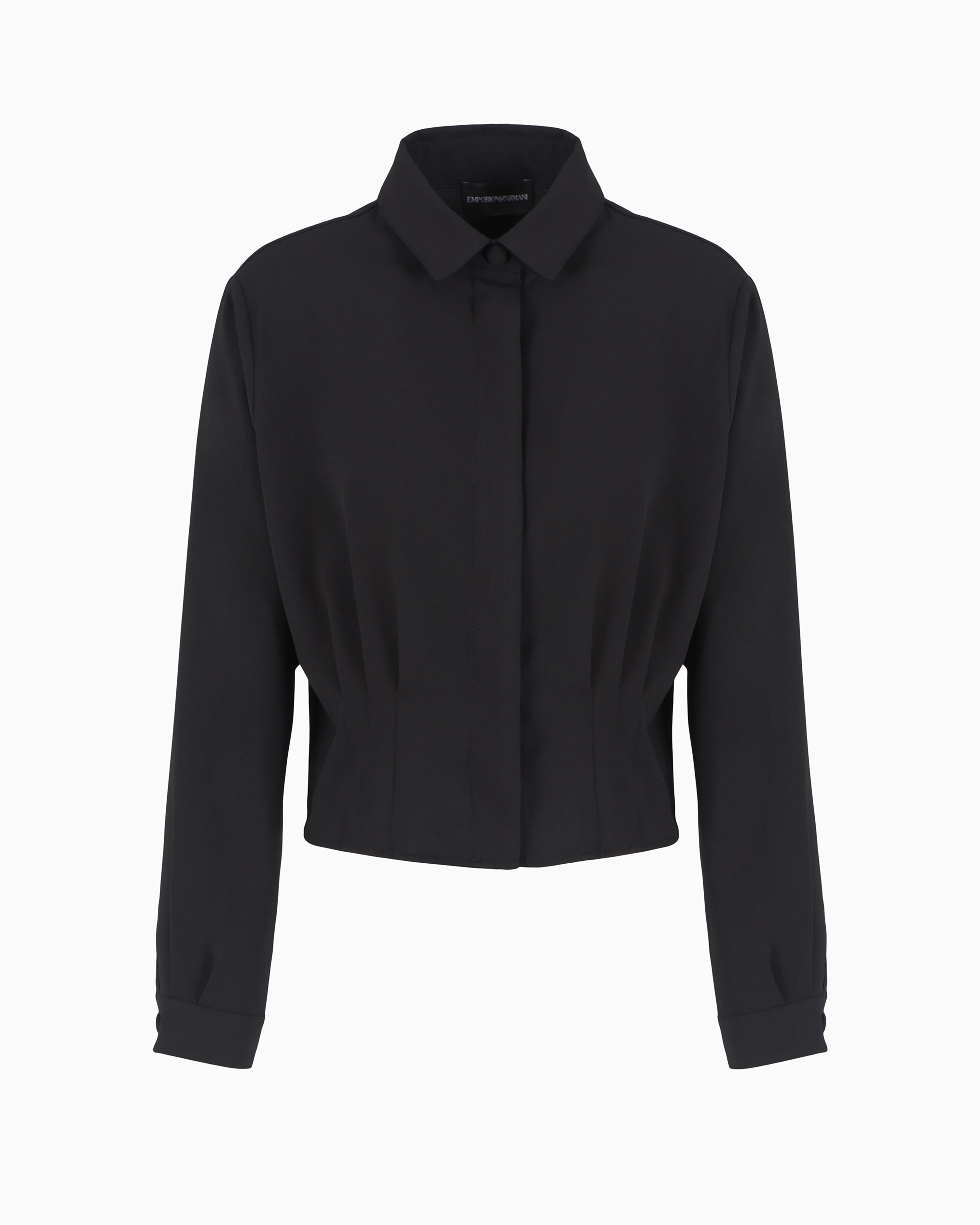 Shop Emporio Armani Asv Cropped Shirt In Recycled Crepe Fabric With Martingale In Black