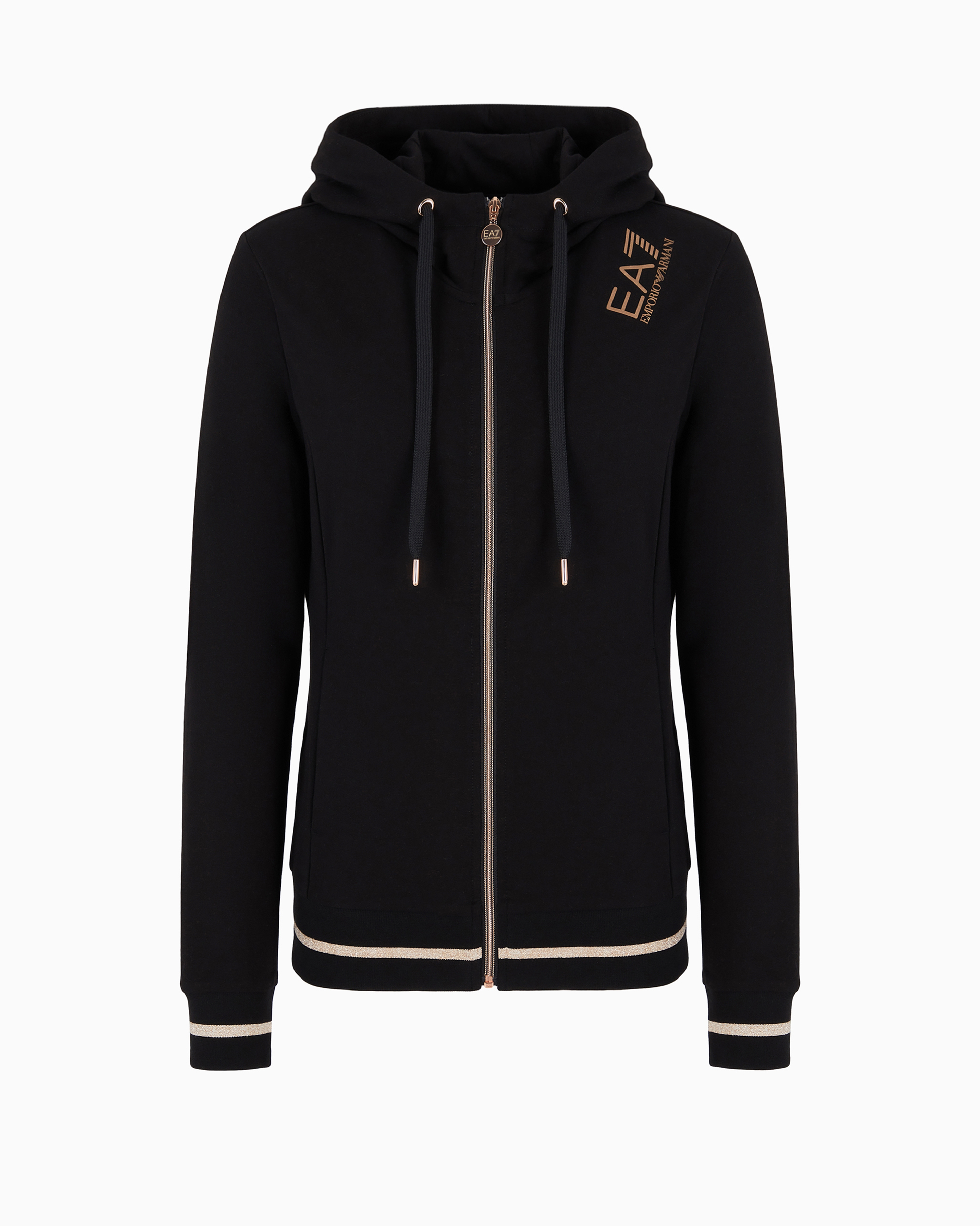 Ea7 Official Store Stretch-cotton Hooded Core Lady Sweatshirt In Black 1