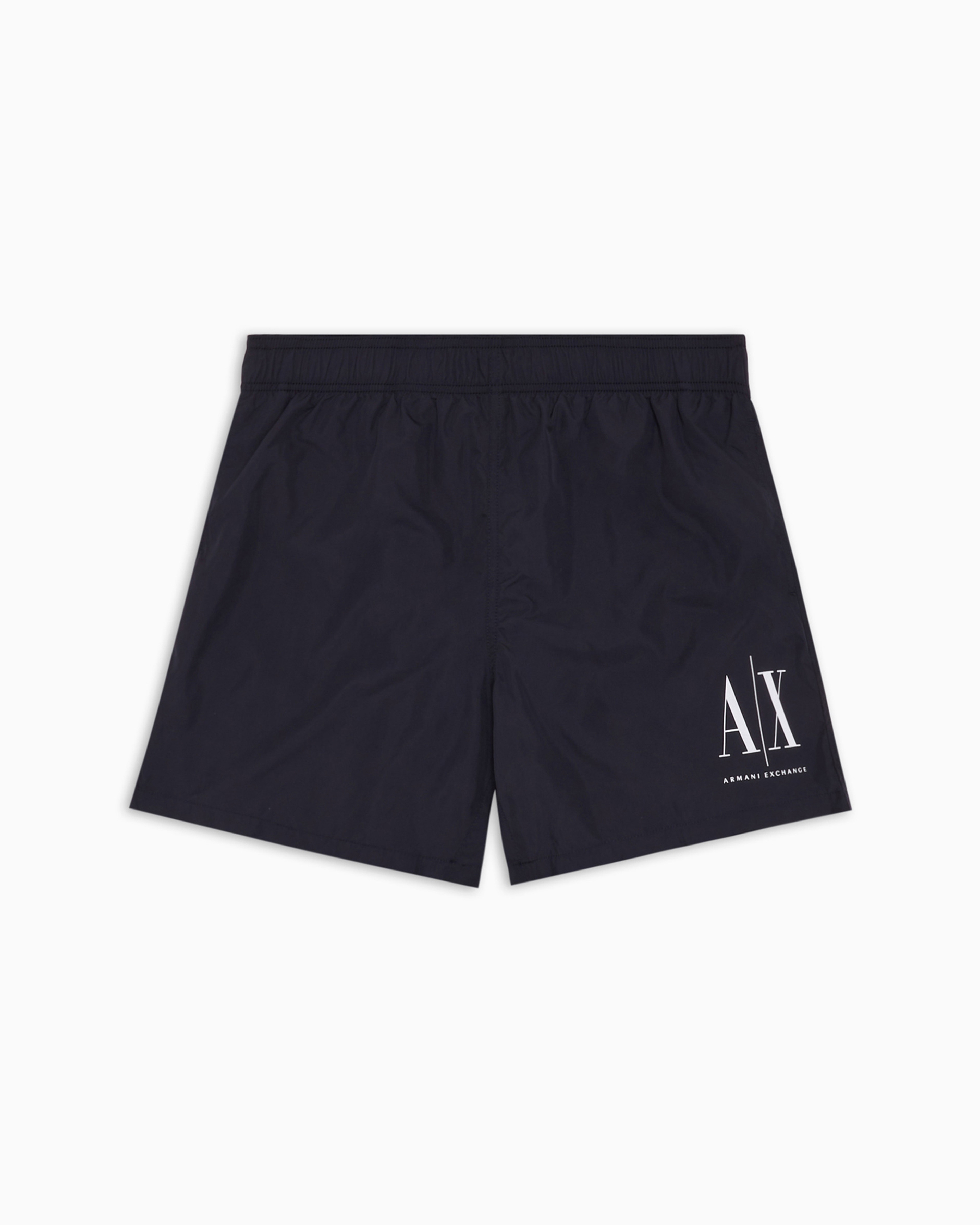 Shop Armani Exchange Fabric Swim Boxer With Logo In Navy Blue