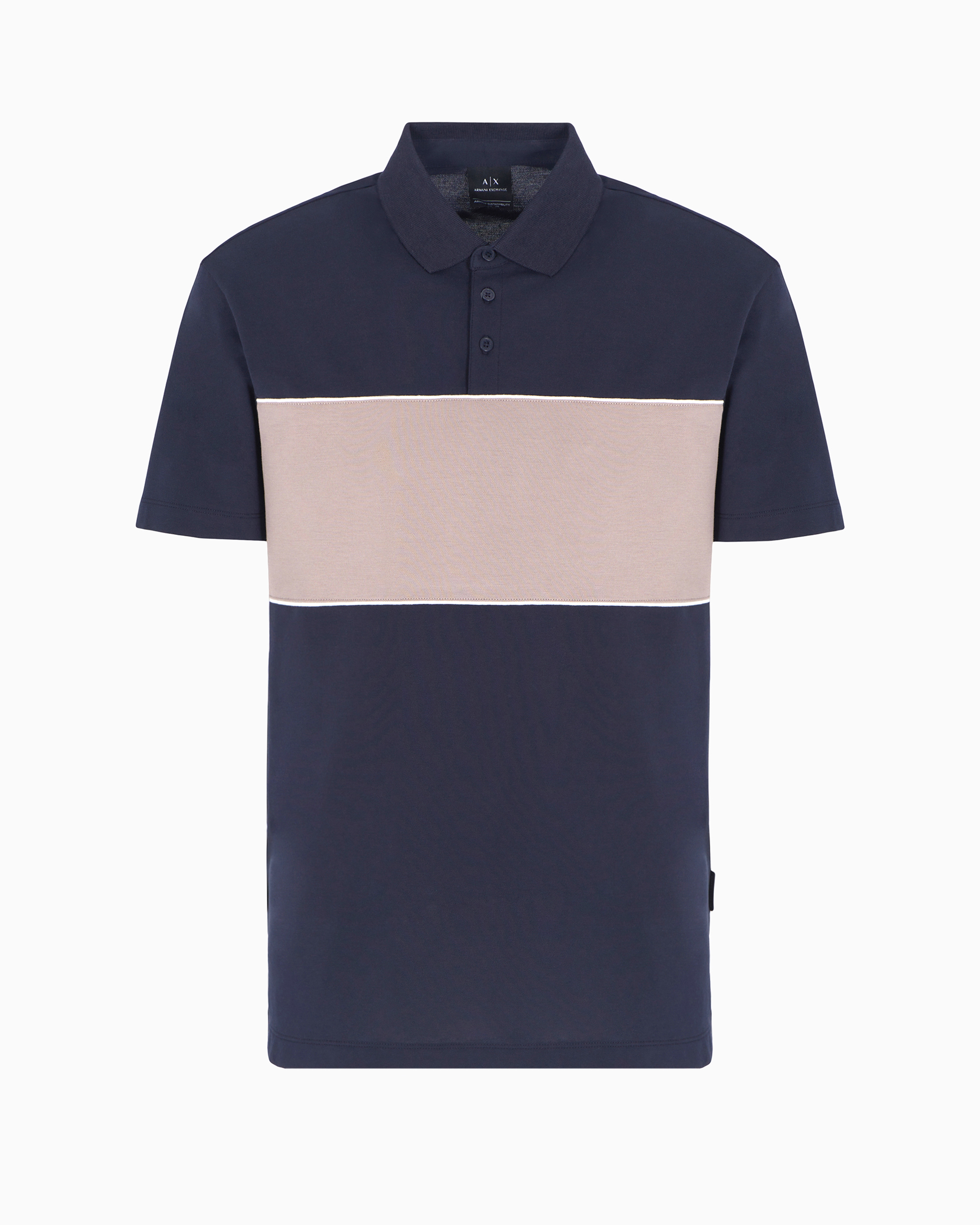 Armani Exchange Navy Blue Regular Fit Polo With Contrasting Band In Asv Cotton Large