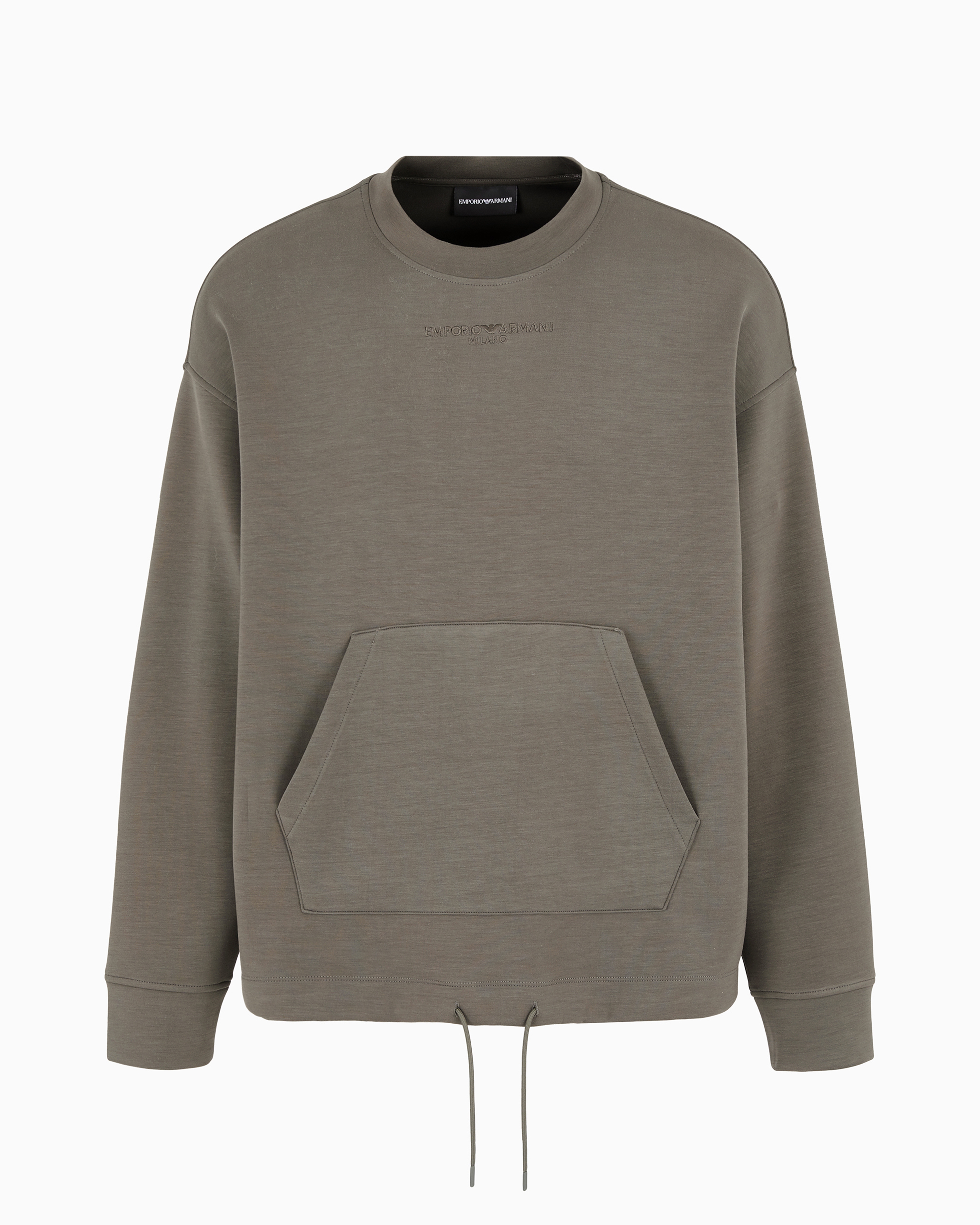 Emporio Armani Official Store Modal-blend Jersey Sweatshirt With Logo Embroidery And A Pouch Pocket In Military Green