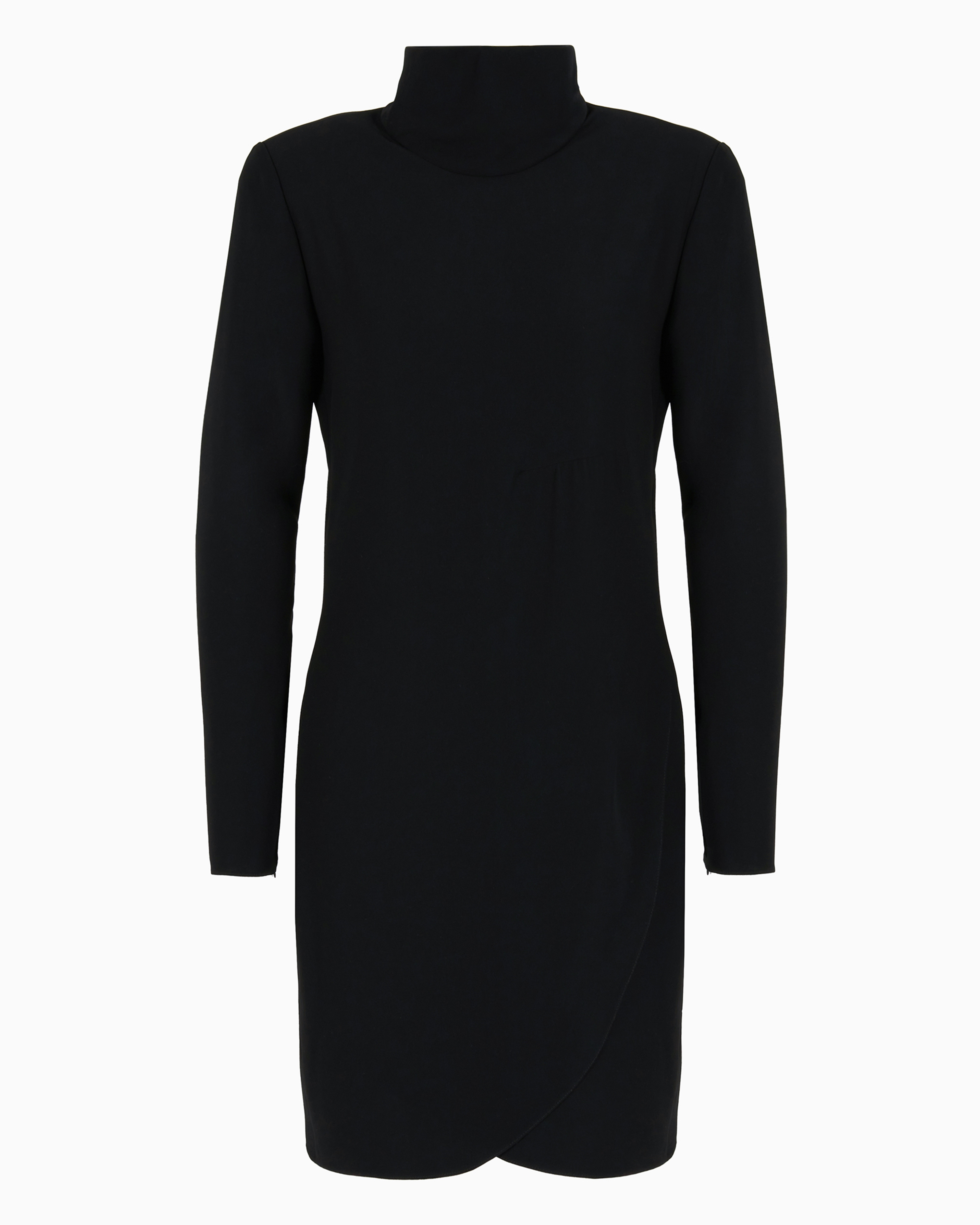 Emporio Armani Technical-cady Mock-neck Dress With Tulip Hem In Black