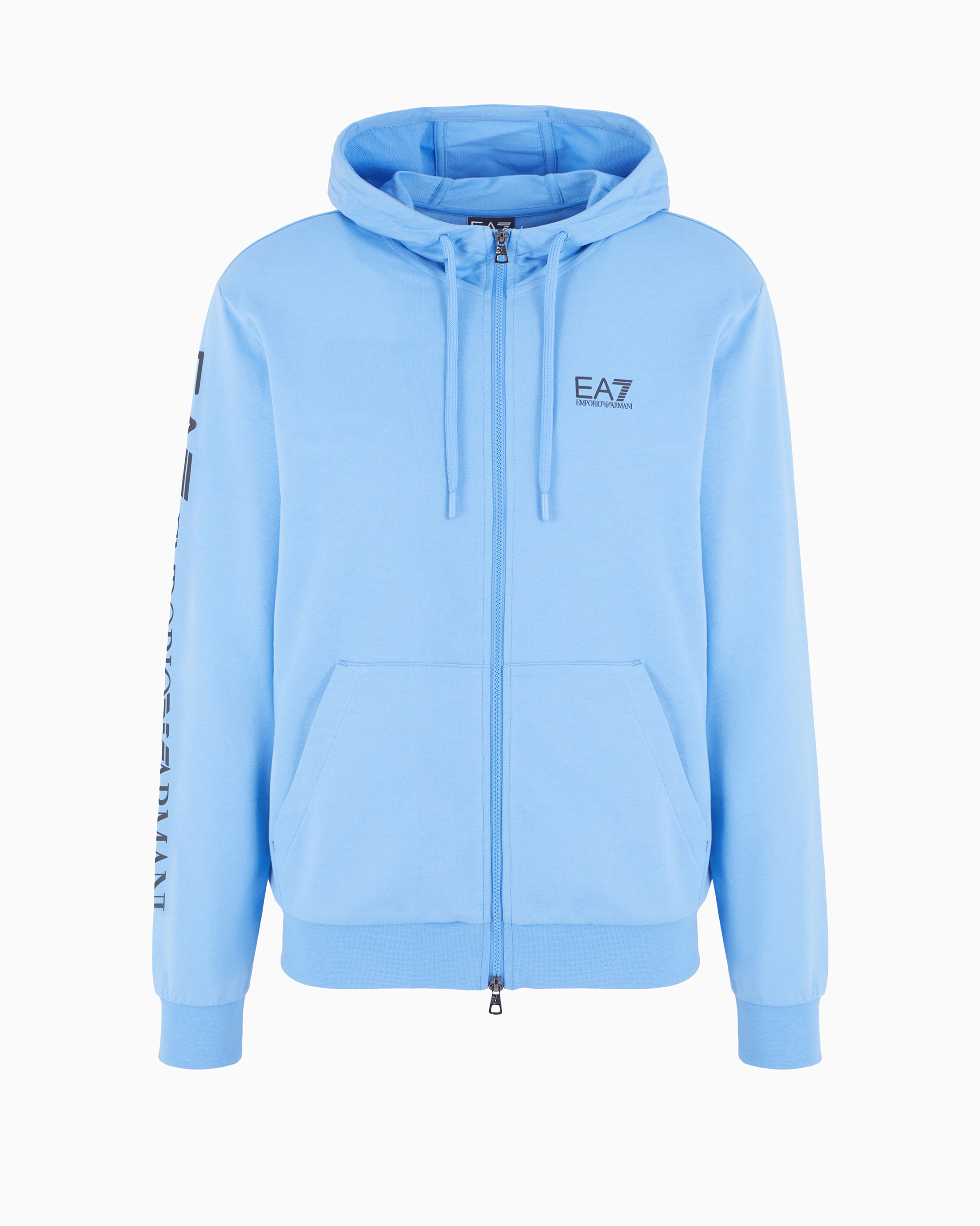 Ea7 Official Store Logo Series Hoodie In Cotton In Azure