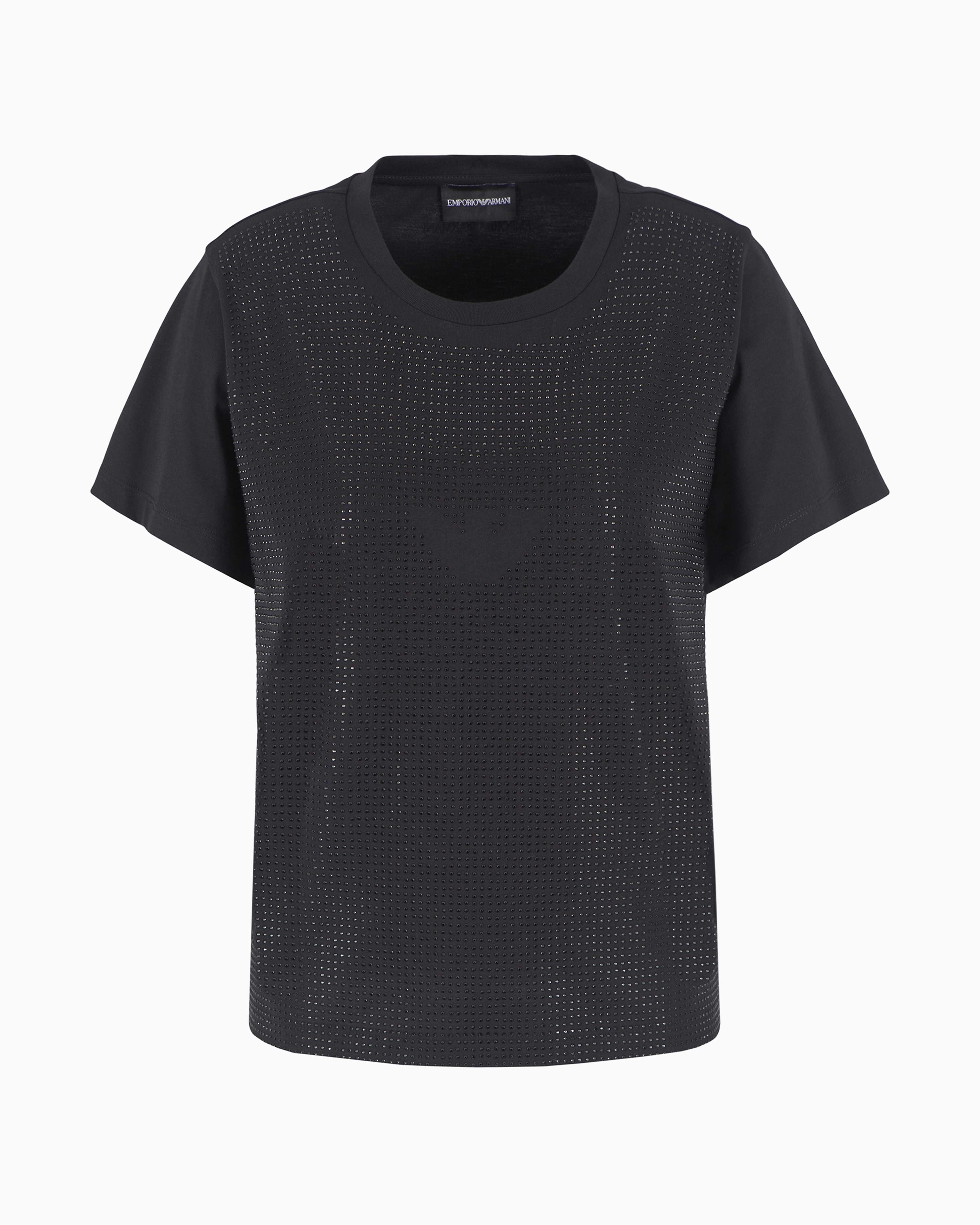 EMPORIO ARMANI ASV SUPIMA JERSEY T-SHIRT WITH ALL-OVER RHINESTONES AND EAGLE 