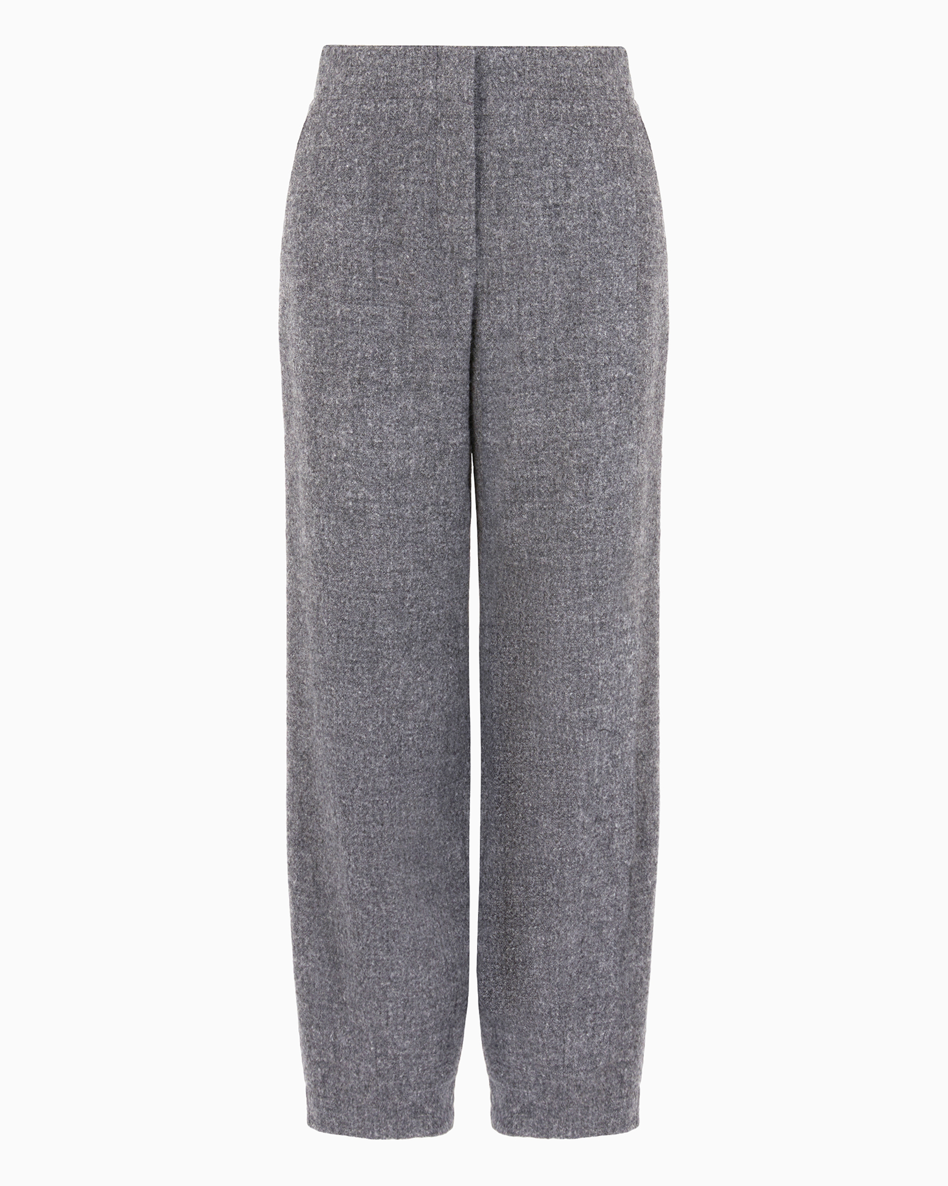 Emporio Armani Mélange Wool Blend Flannel Trousers With Ea Embroidery In Gris