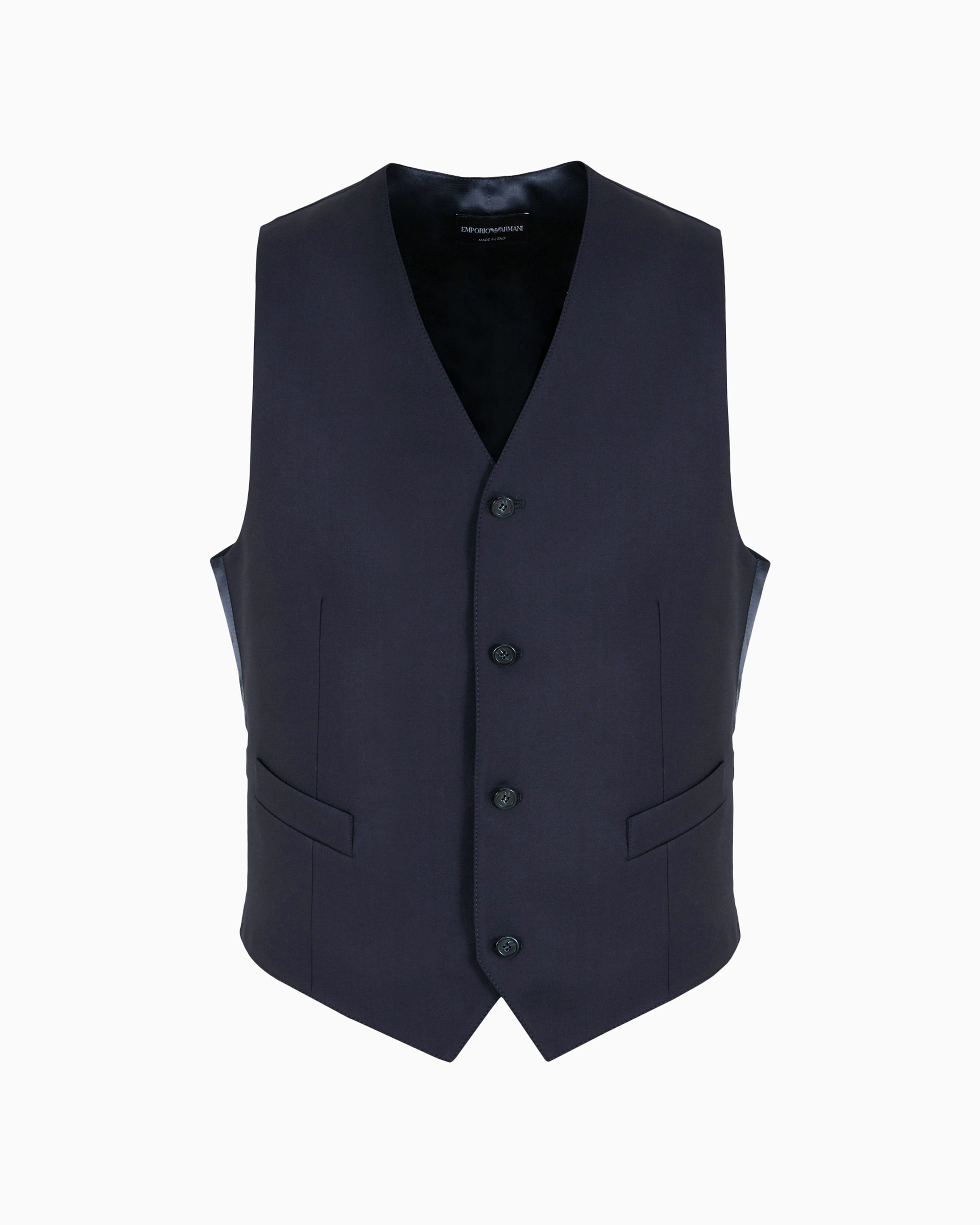 Shop Emporio Armani Single-breasted, Worsted Virgin-wool Gilet In Navy Blue