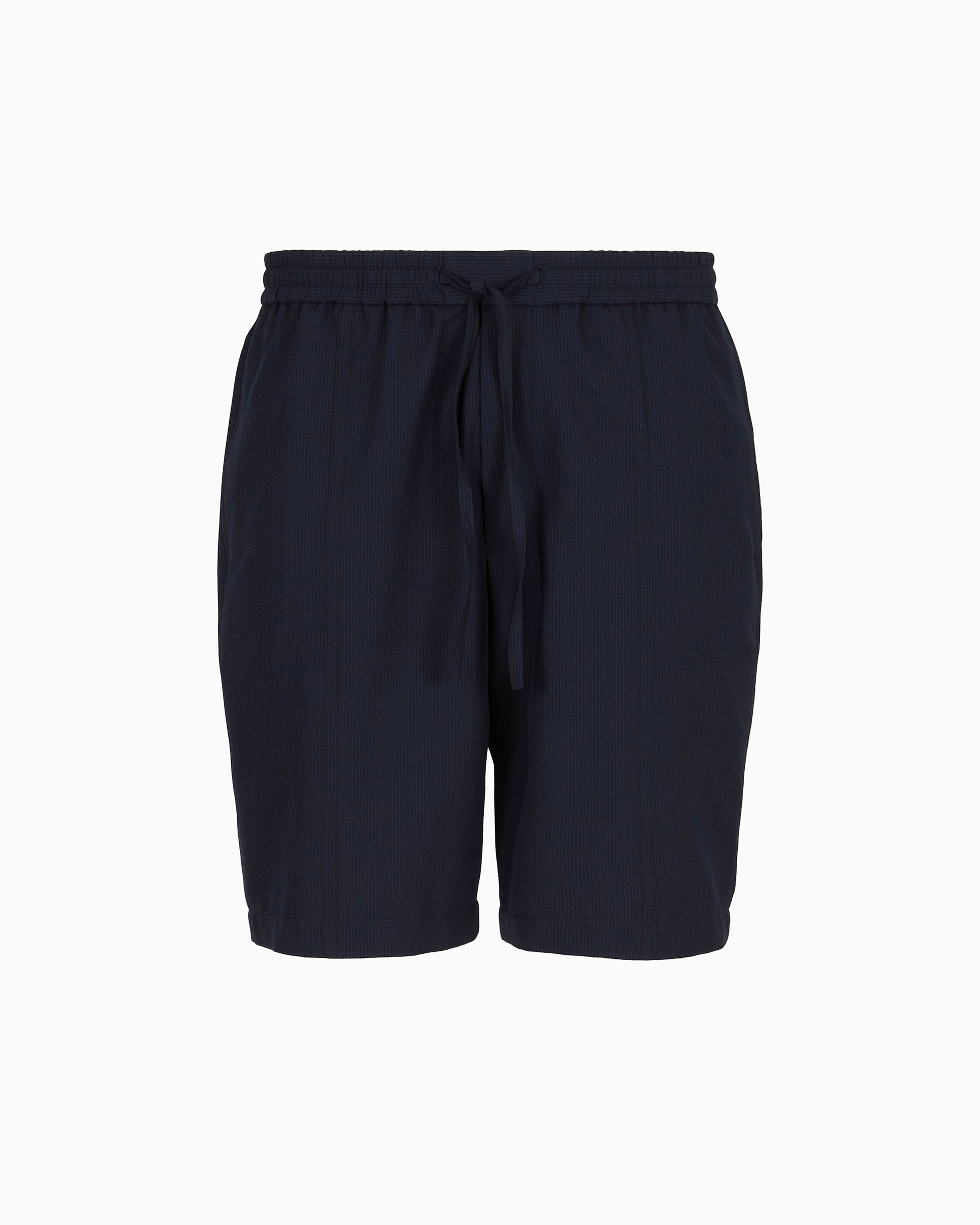 Emporio Armani Official Store Ultra-light Technical Seersucker Bermuda Shorts With Drawstring In Navy Blue