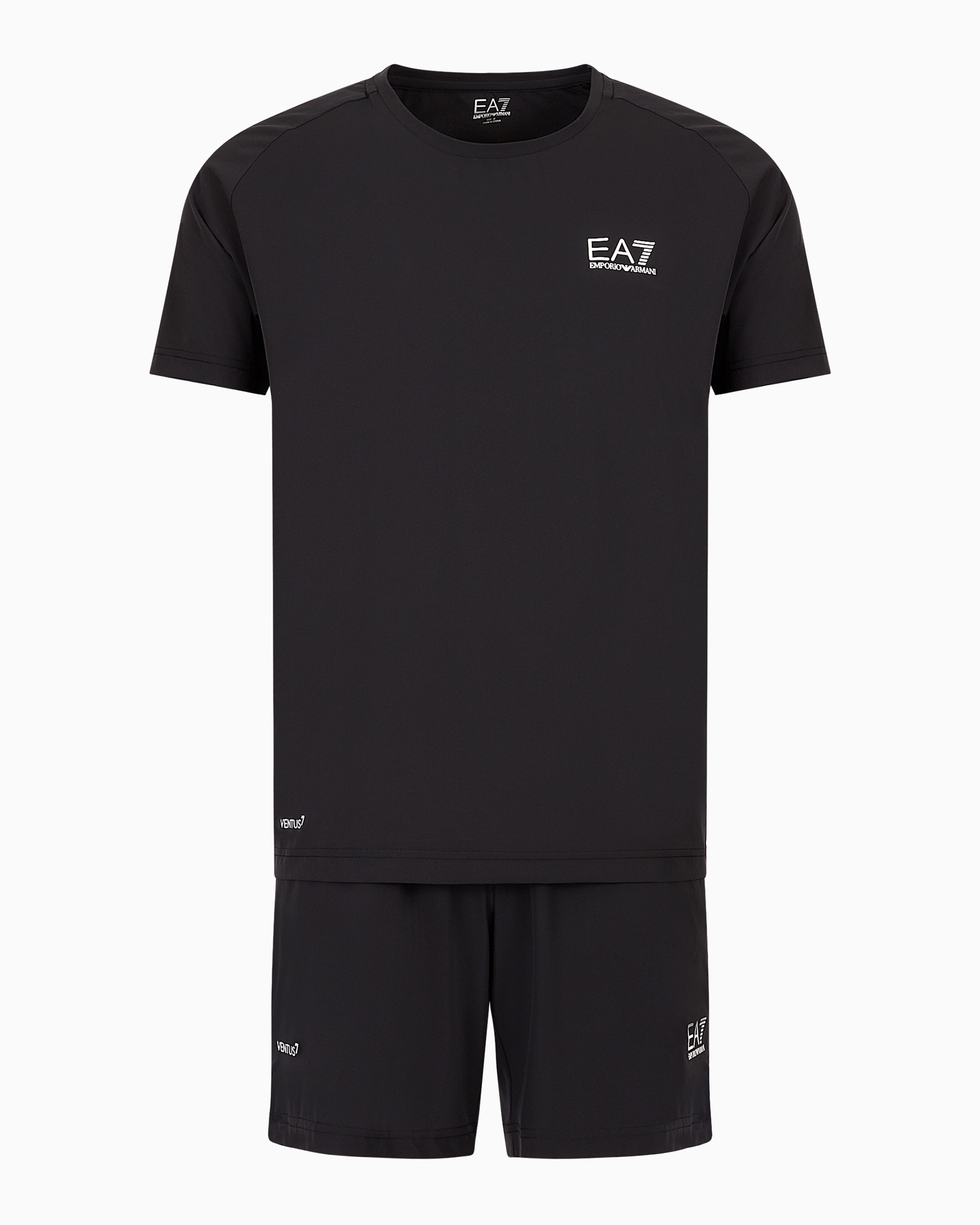 Emporio Armani Dynamic Athlete T-shirt And Shorts Set In Ventus7 Technical Fabric In Black