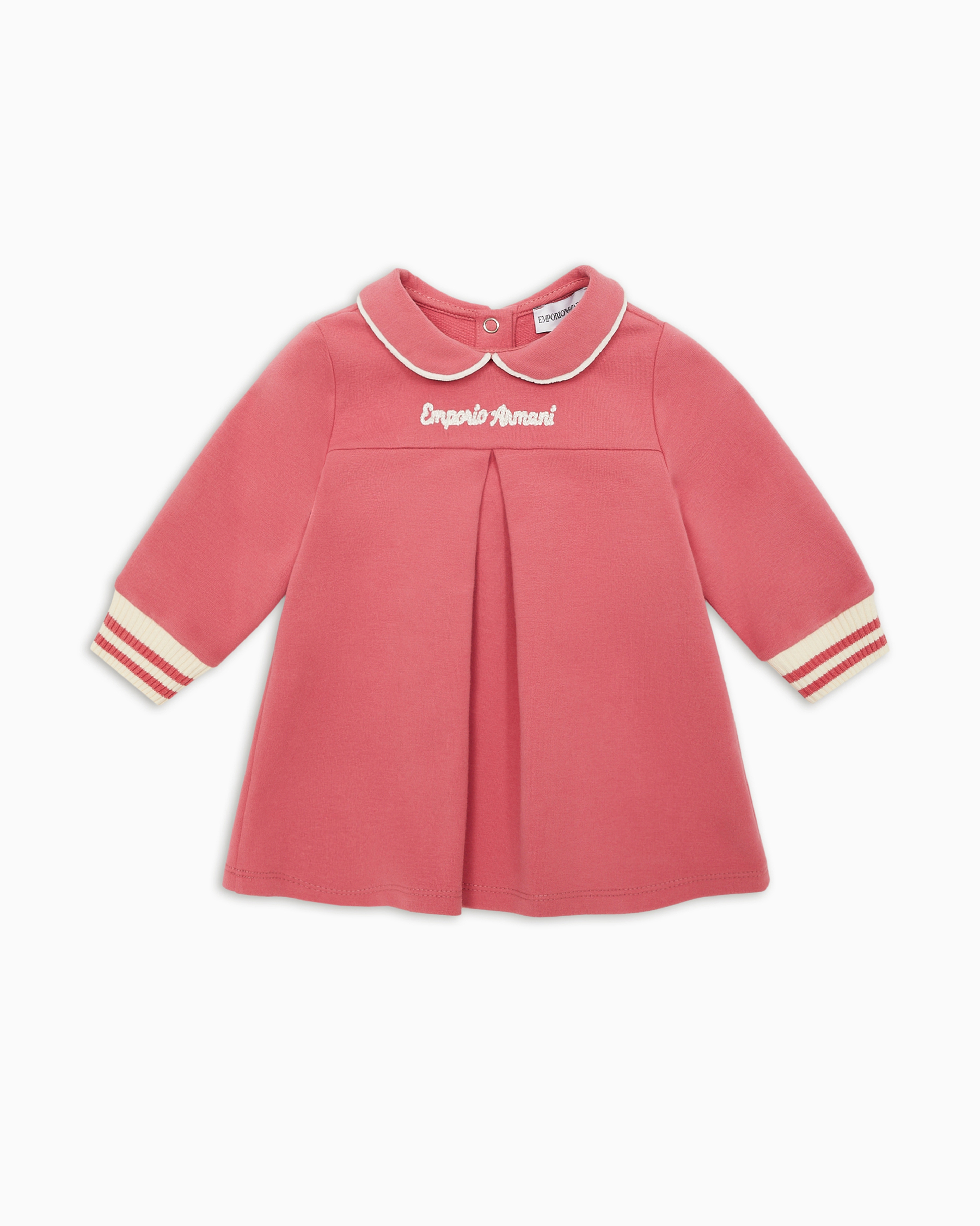 Emporio Armani Jersey Dress With Peter Pan Collar And Embroidered Logo In Rose