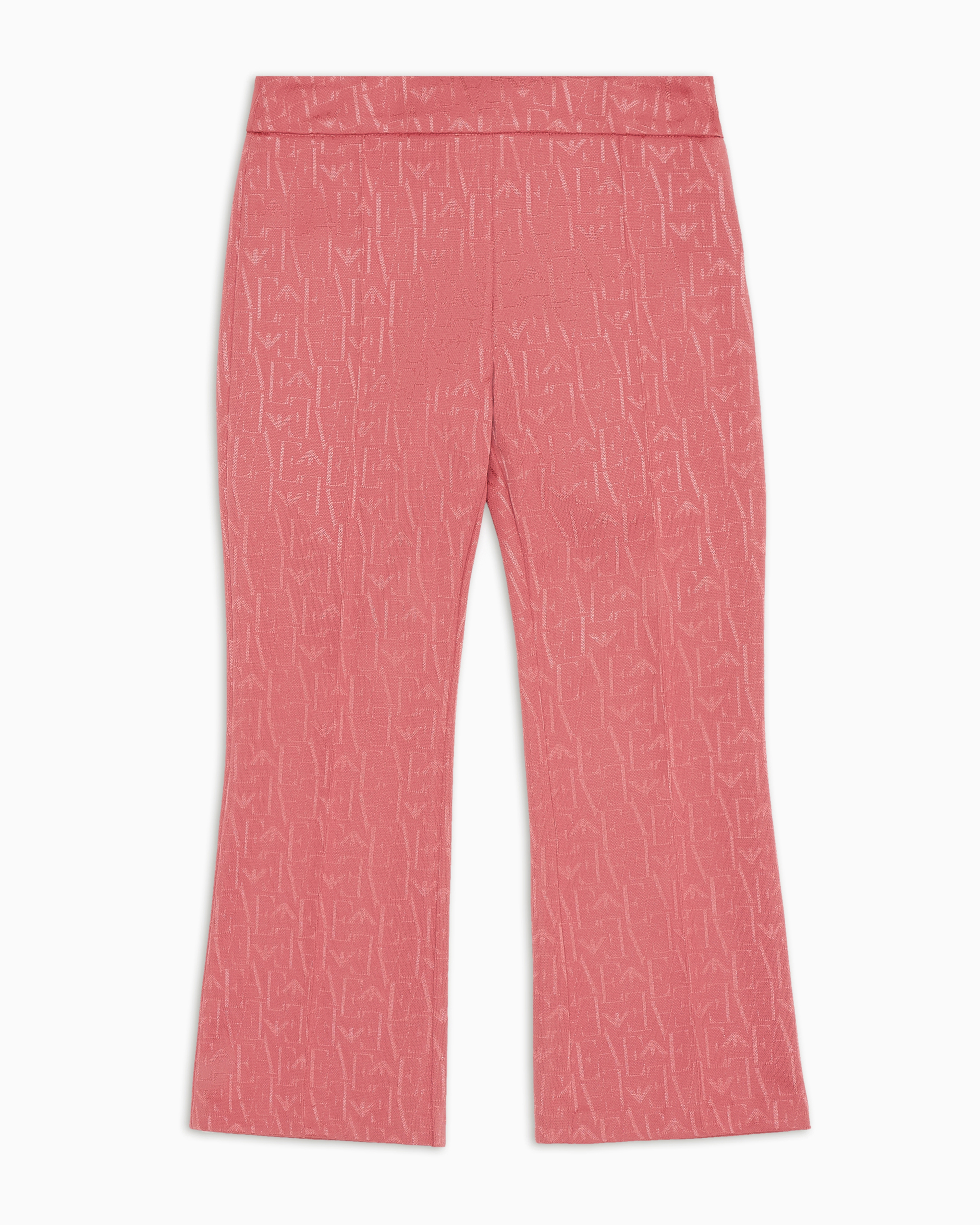 Emporio Armani Official Store Flared-hem Trousers With All-over Jacquard Logo Lettering In Pink