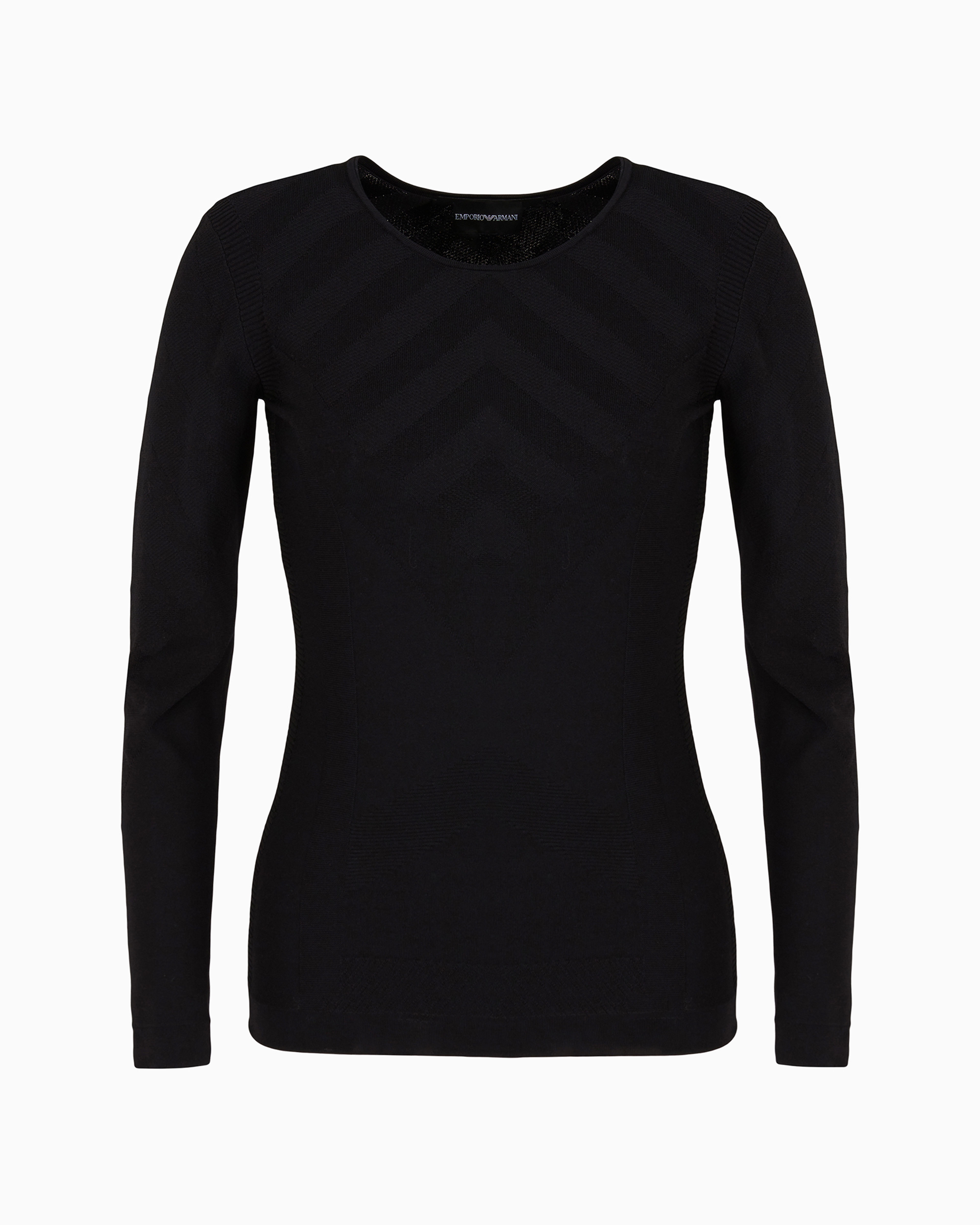 Emporio Armani Official Store Viscose Blend Jumper With Ribbing And Plated Knit In Schwarz