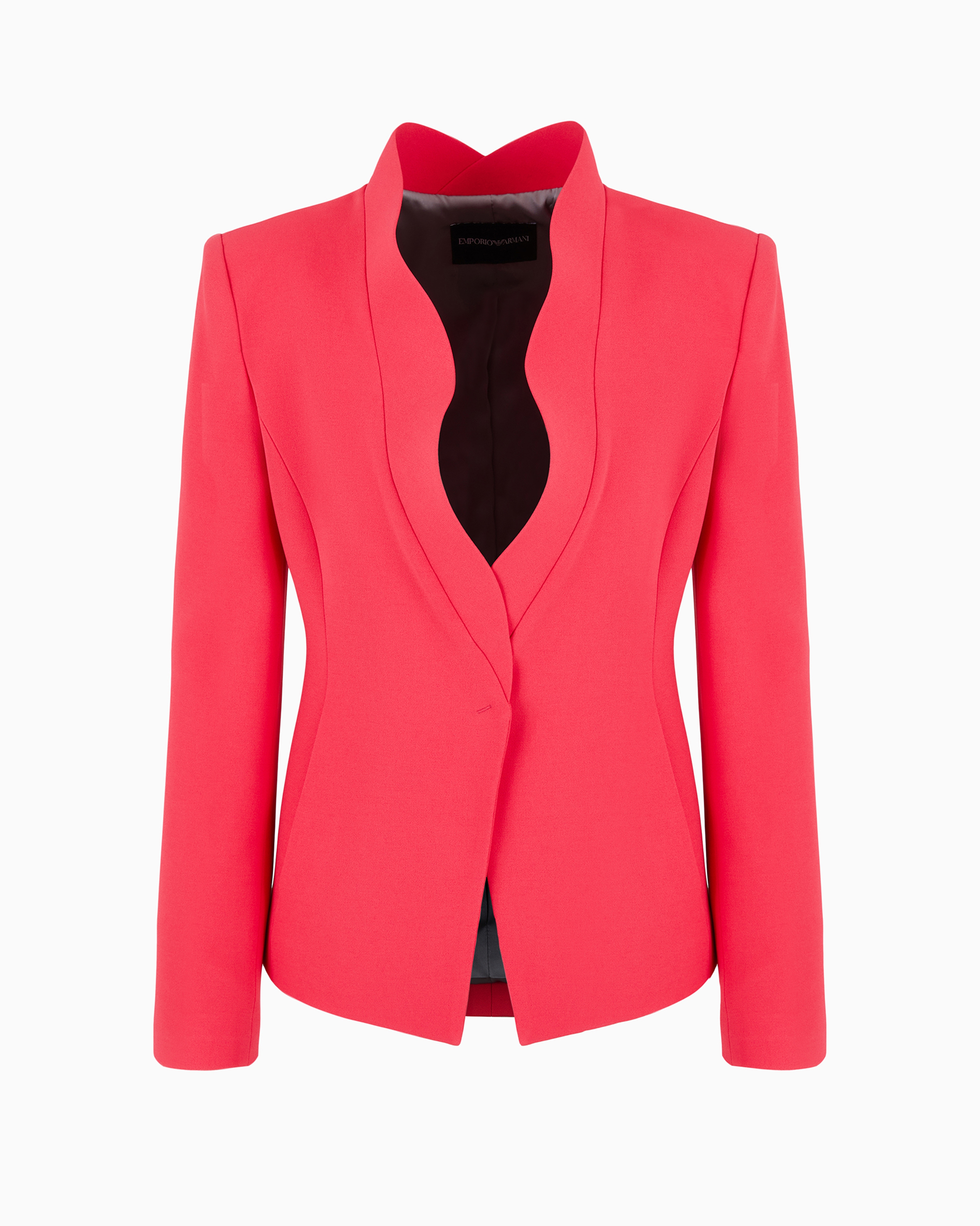 Emporio Armani Crêpe Cady Jacket With Ruffle-effect Contoured Edges In Red