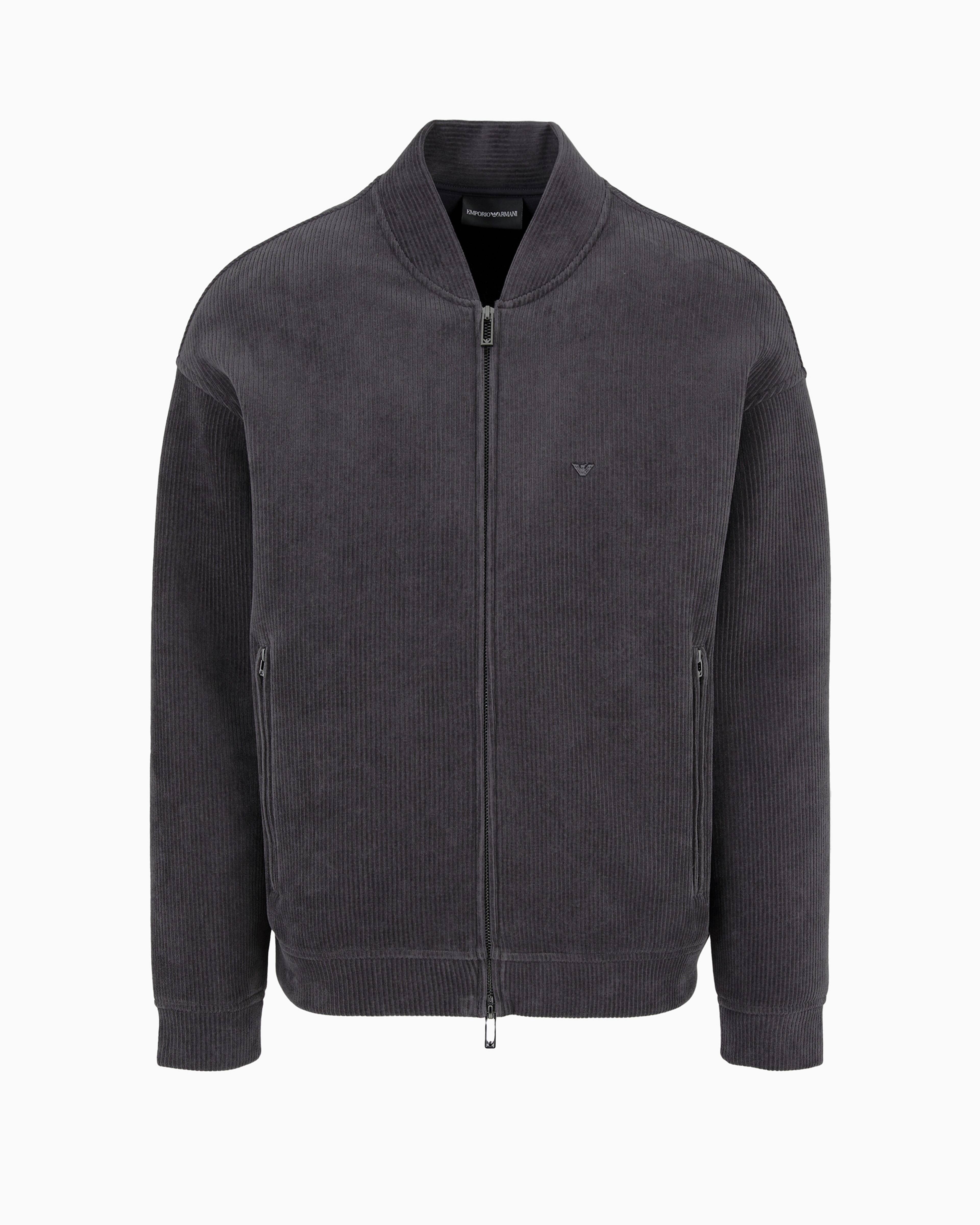 Emporio Armani Official Store Ribbed Velour Zip-up Sweatshirt In Marron