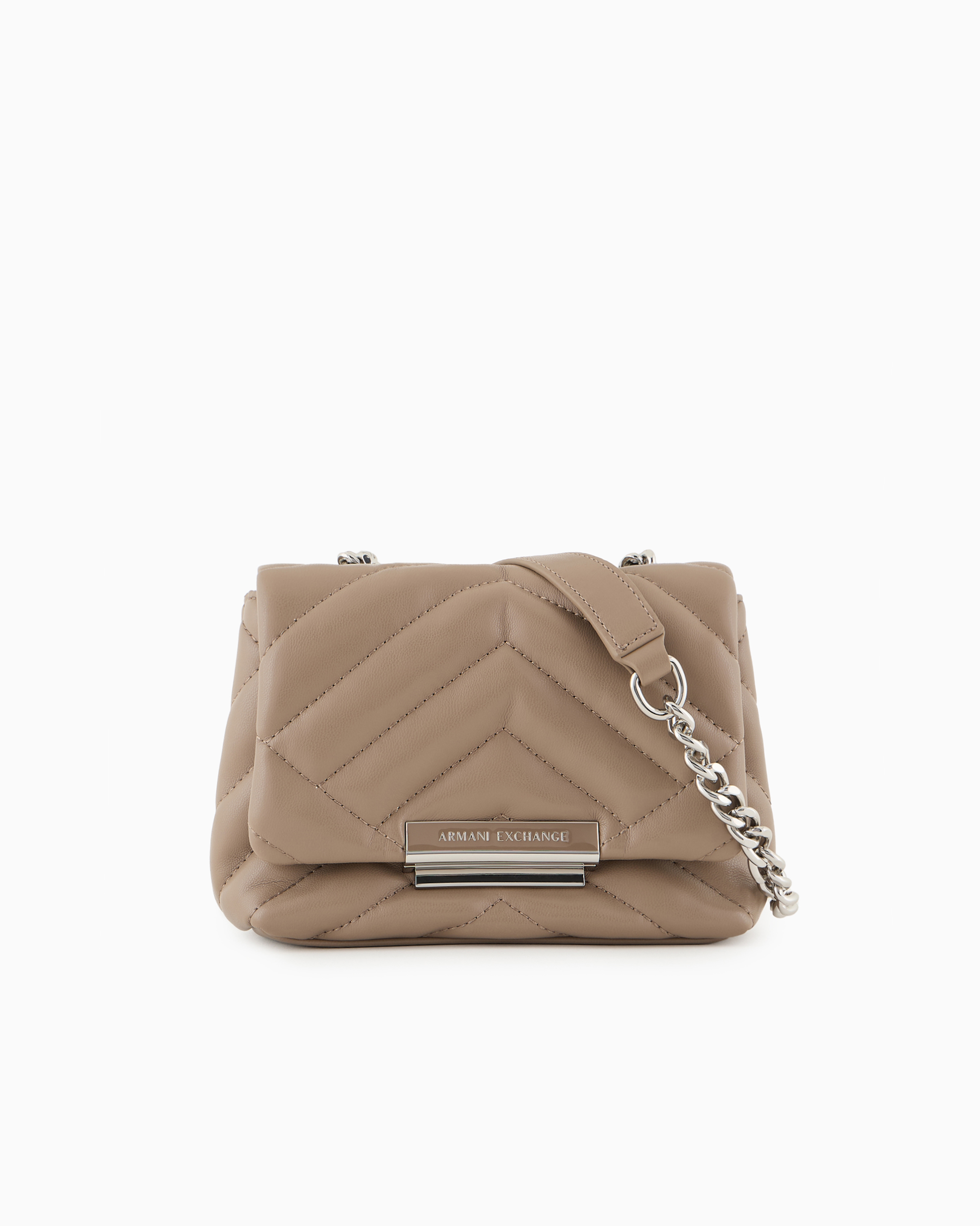 Shop Armani Exchange Small Shoulder Bag With Quilted Workmanship In Beige